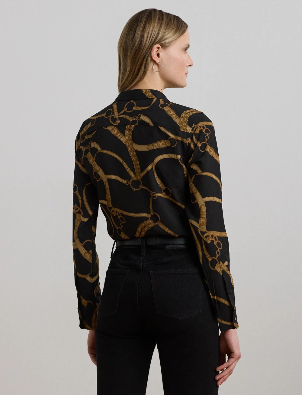 Lauren Ralph Lauren - Classic Fit Belting-Print Crepe Shirt - jeansskjortor - black/tan - 2