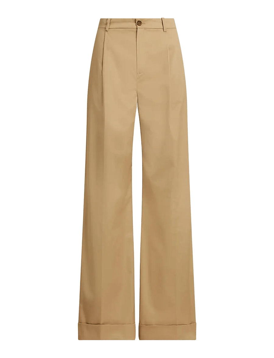 Lauren Ralph Lauren - Pleated Cotton Twill Wide-Leg Pant - chinos - birch tan - 1