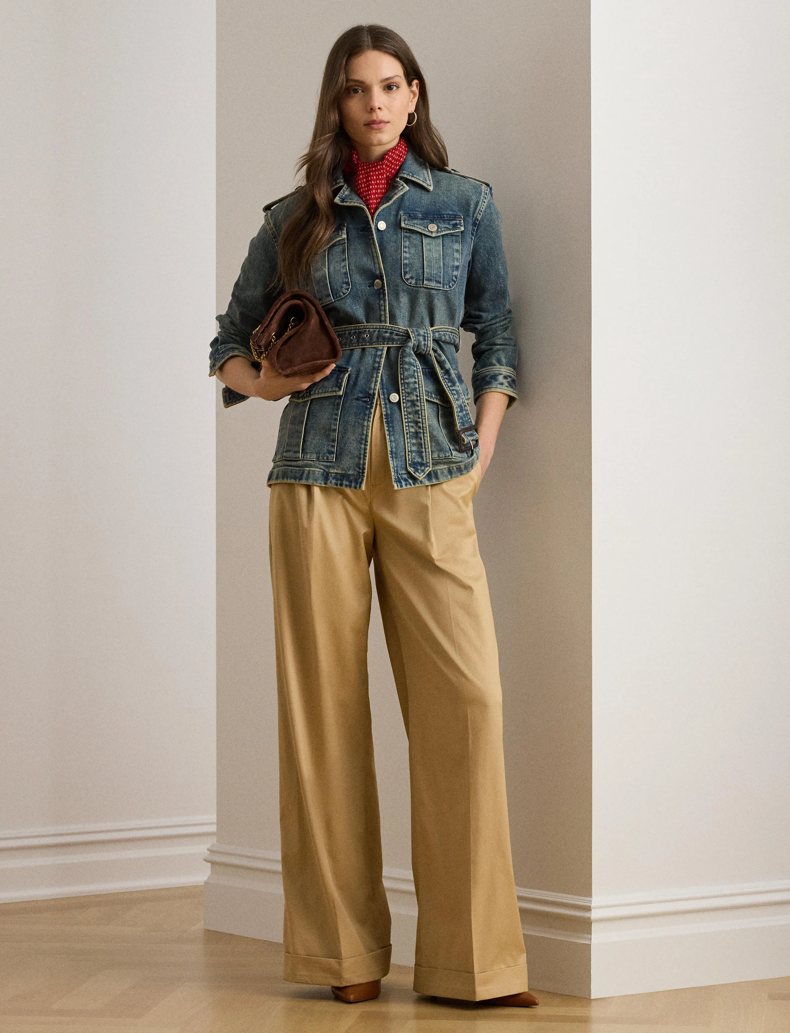 Lauren Ralph Lauren Pleated Cotton Twill Wide-Leg Pant chinos dam – bild 3