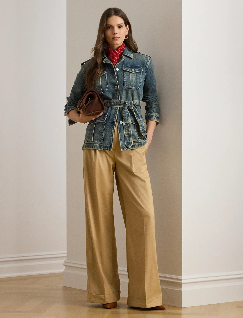 Lauren Ralph Lauren - Pleated Cotton Twill Wide-Leg Pant - chinos - birch tan - 3