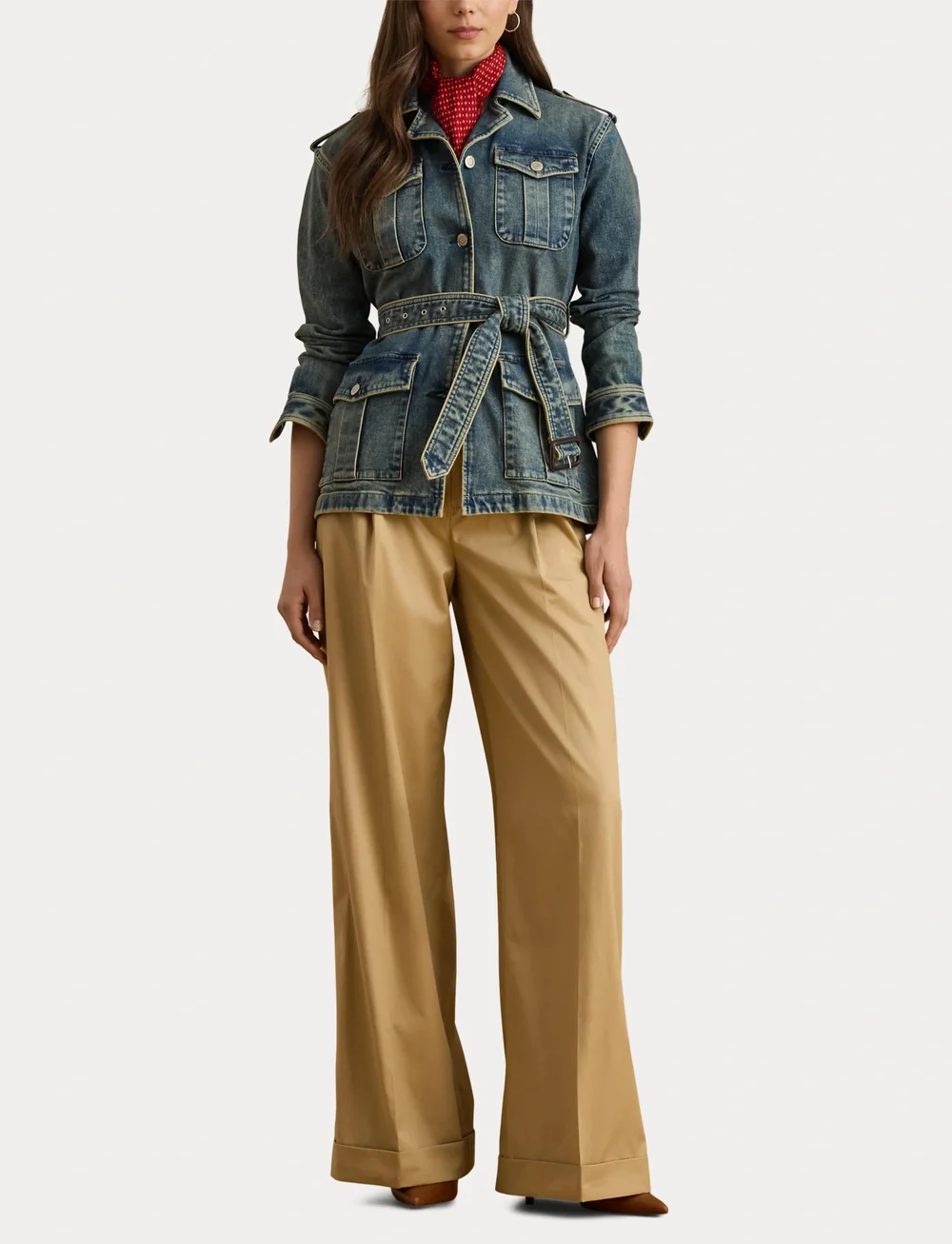 Lauren Ralph Lauren - Pleated Cotton Twill Wide-Leg Pant - chinos - birch tan - 4