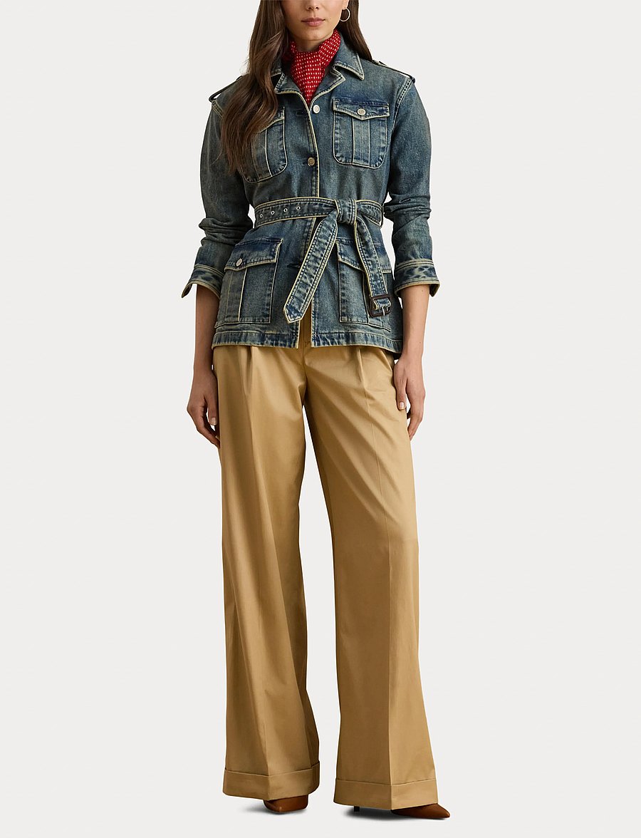 Lauren Ralph Lauren - Pleated Cotton Twill Wide-Leg Pant - chinos - birch tan - 4