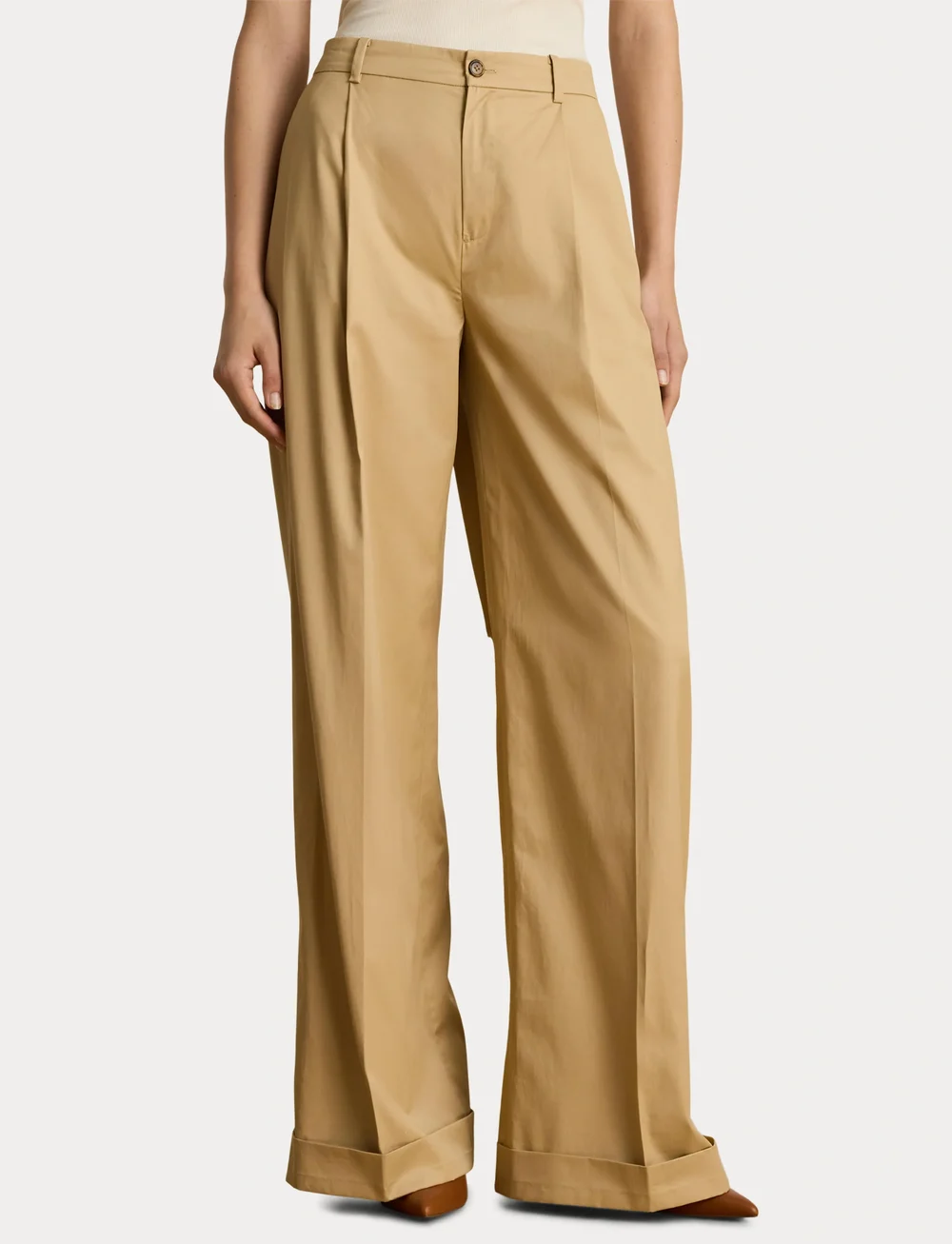 Lauren Ralph Lauren - Pleated Cotton Twill Wide-Leg Pant - chinos - birch tan - 5
