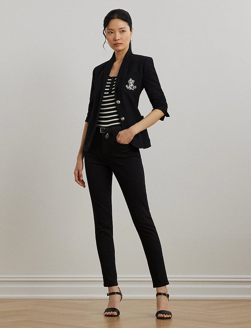 Lauren Ralph Lauren - Striped Elbow-Sleeve Henley Top - t-shirts - black/mascarpone - 1