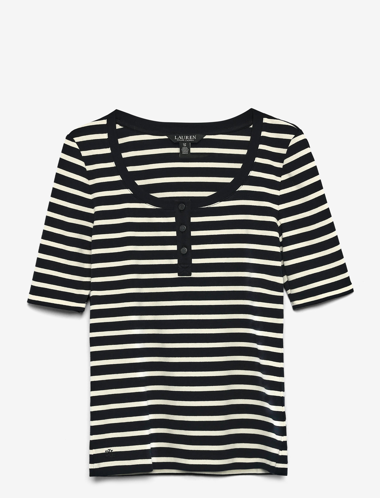 Lauren Ralph Lauren - Striped Elbow-Sleeve Henley Top - t-shirts - black/mascarpone - 2