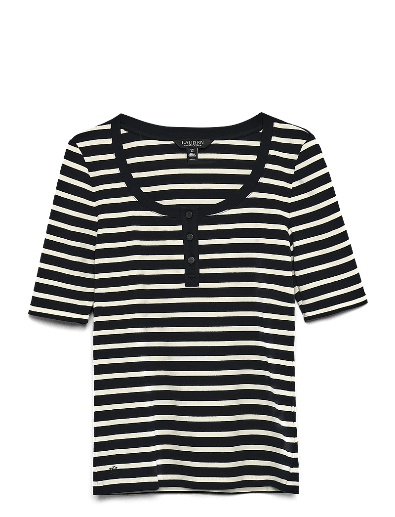 Lauren Ralph Lauren - Striped Elbow-Sleeve Henley Top - t-shirts - black/mascarpone - 2