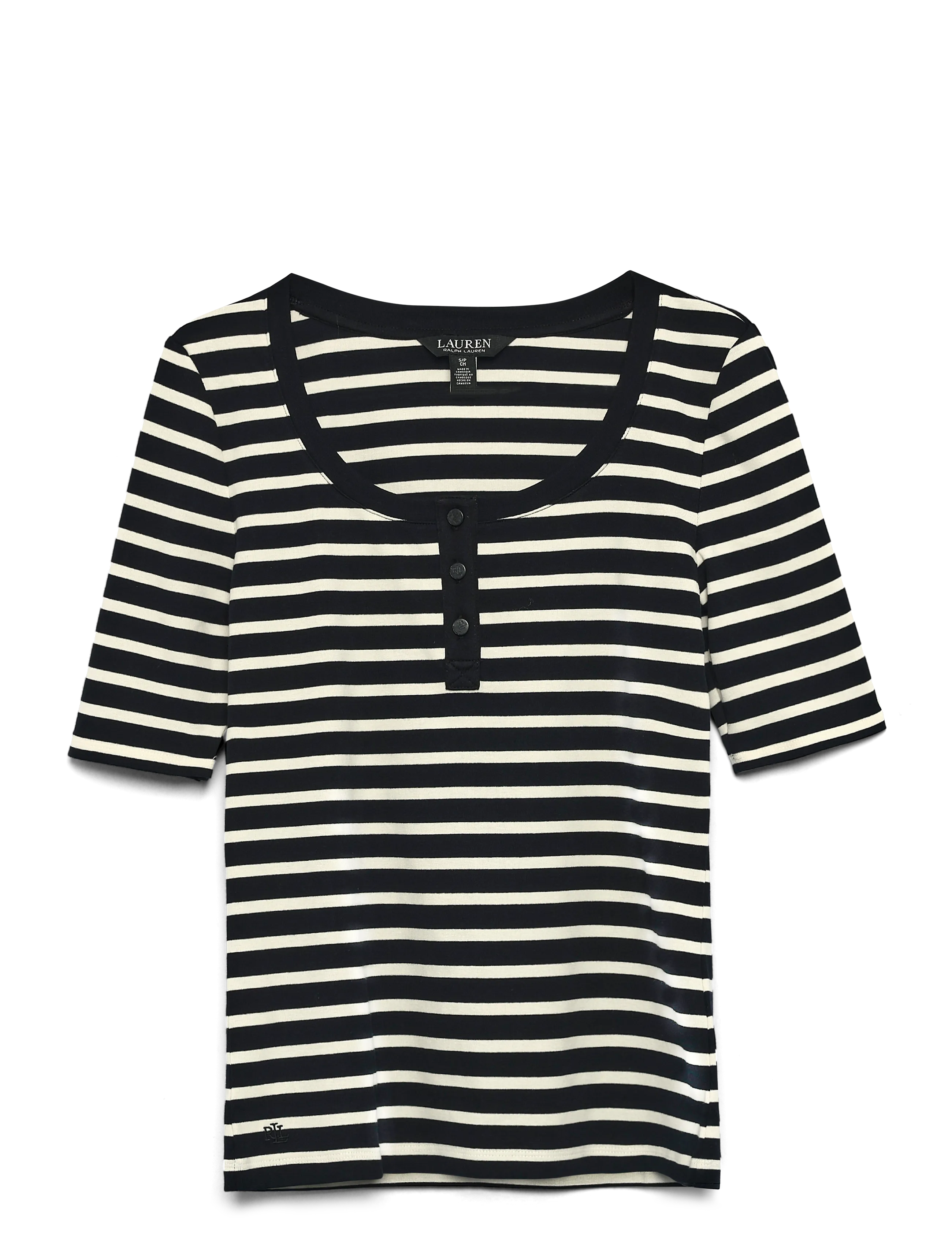 Lauren Ralph Lauren Striped Elbow-Sleeve Henley Top - Beliebte Marken - BLACK/MASCARPONE / black