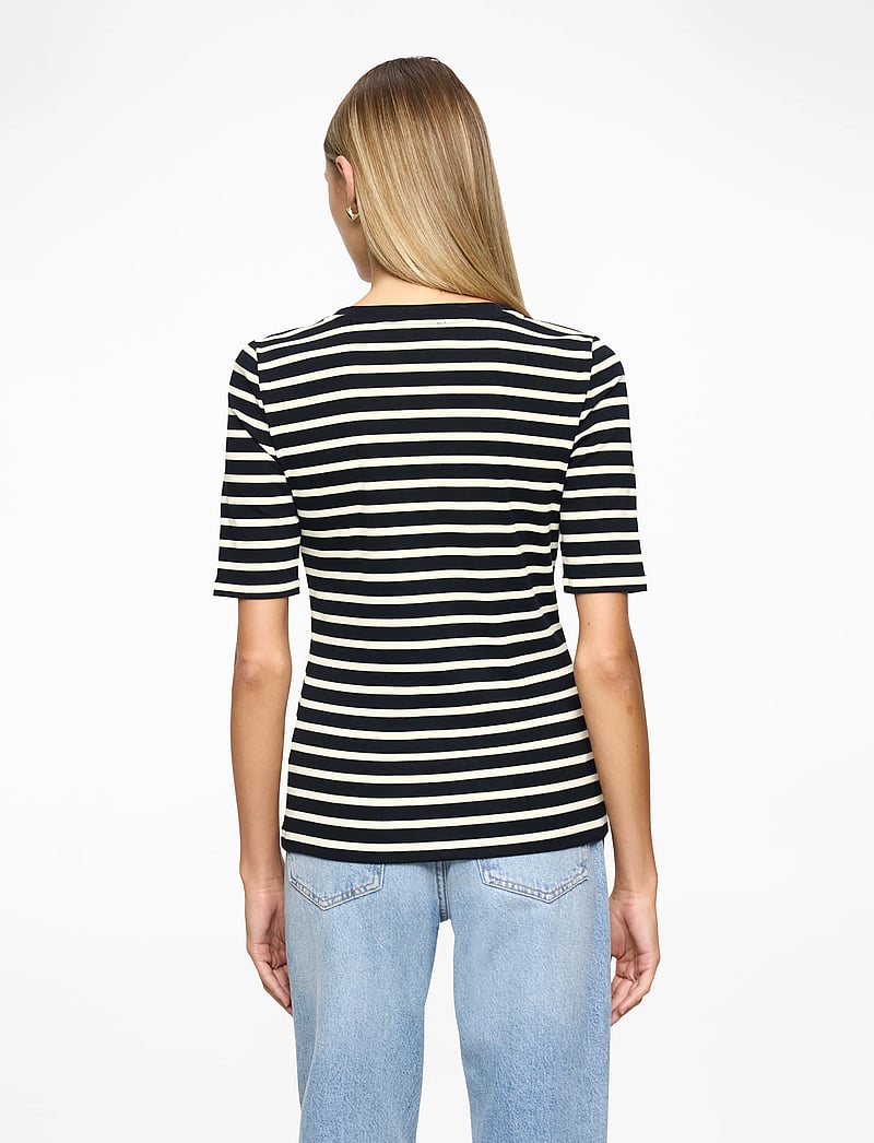 Lauren Ralph Lauren - Striped Elbow-Sleeve Henley Top - t-shirts - black/mascarpone - 5