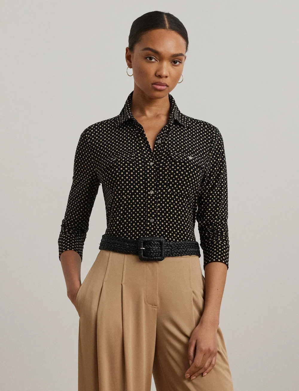 Lauren Ralph Lauren - Slim Fit Geo-Print Jersey Shirt - jeanshemden - black-tan - 3
