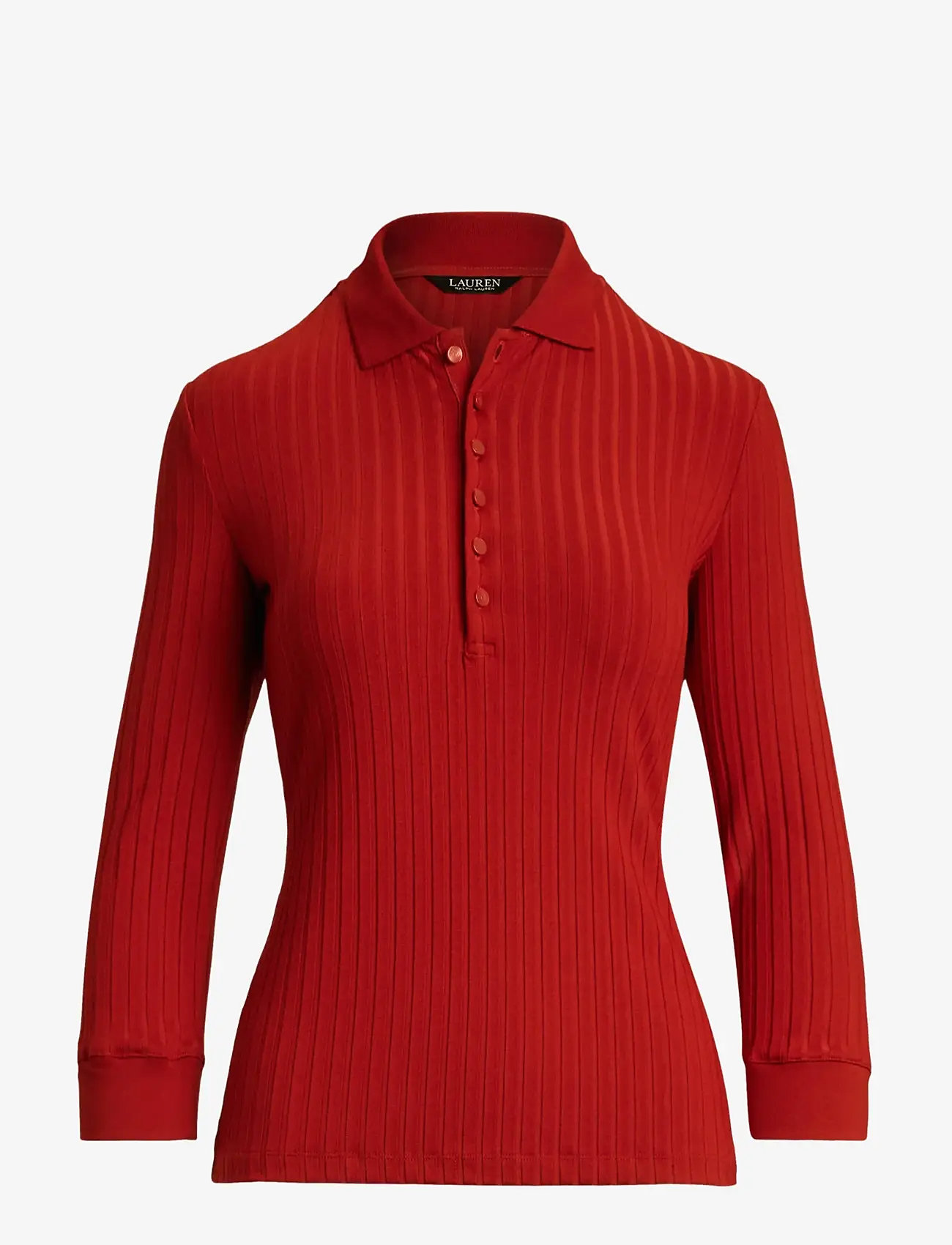 Lauren Ralph Lauren - Rib-Knit Three-Quarter-Sleeve Polo Shirt - madison red - 1