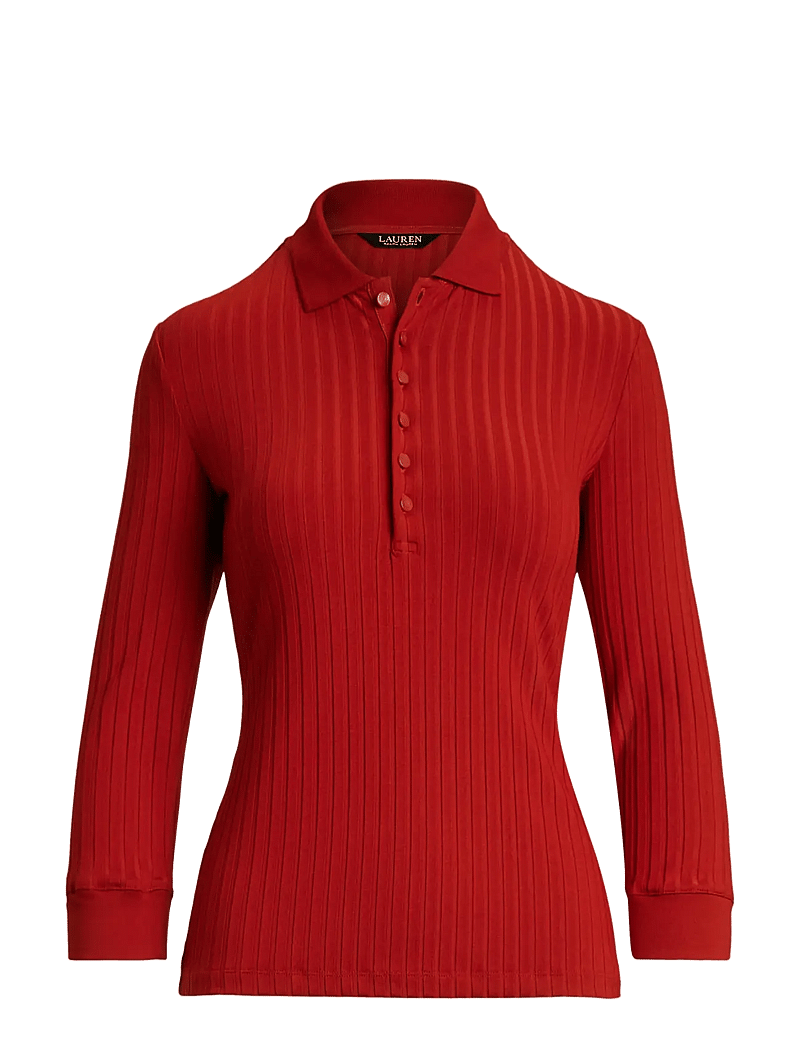 Lauren Ralph Lauren - Rib-Knit Three-Quarter-Sleeve Polo Shirt - madison red - 1