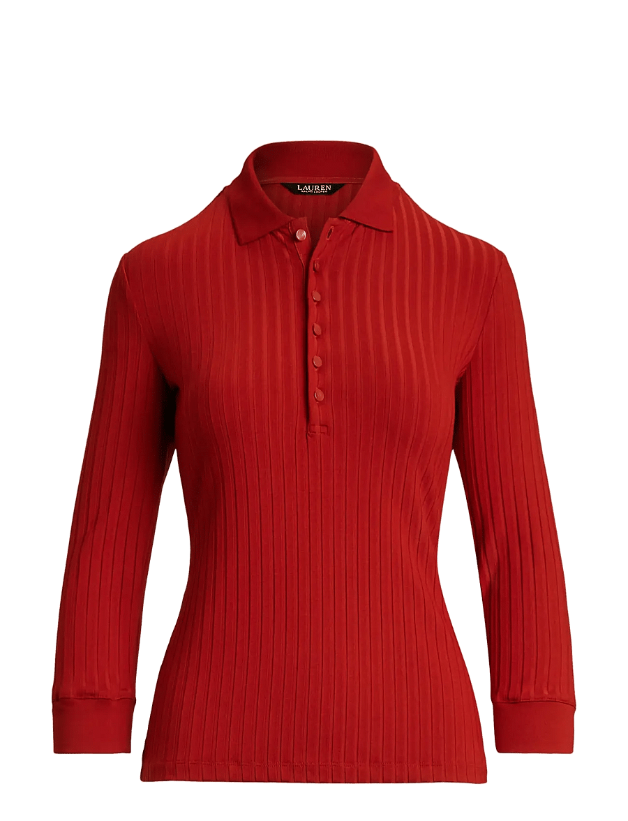 Lauren Ralph Lauren - Rib-Knit Three-Quarter-Sleeve Polo Shirt - madison red - 1