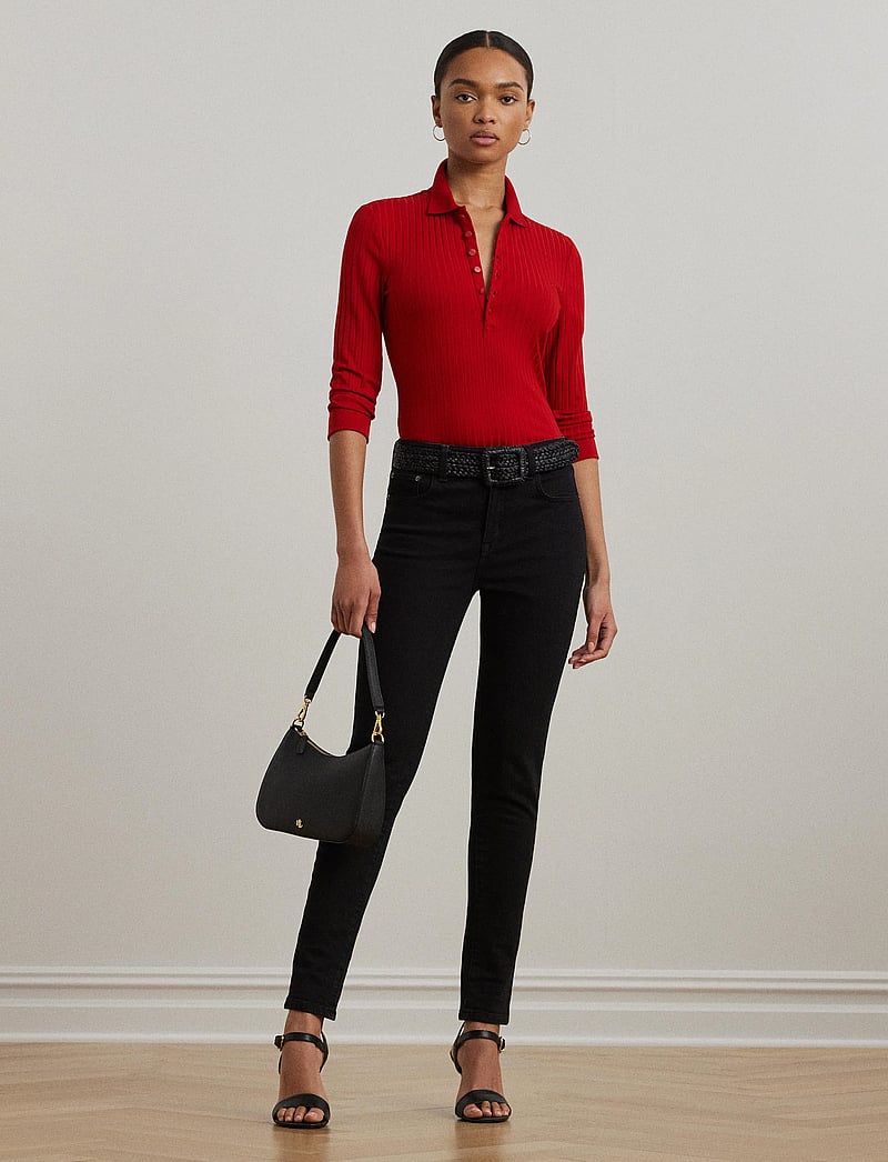 Lauren Ralph Lauren - Rib-Knit Three-Quarter-Sleeve Polo Shirt - madison red - 0
