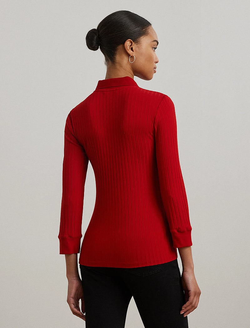 Lauren Ralph Lauren - Rib-Knit Three-Quarter-Sleeve Polo Shirt - madison red - 2