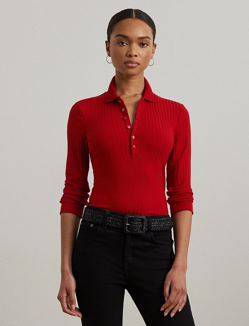 Lauren Ralph Lauren - Rib-Knit Three-Quarter-Sleeve Polo Shirt - madison red - 3