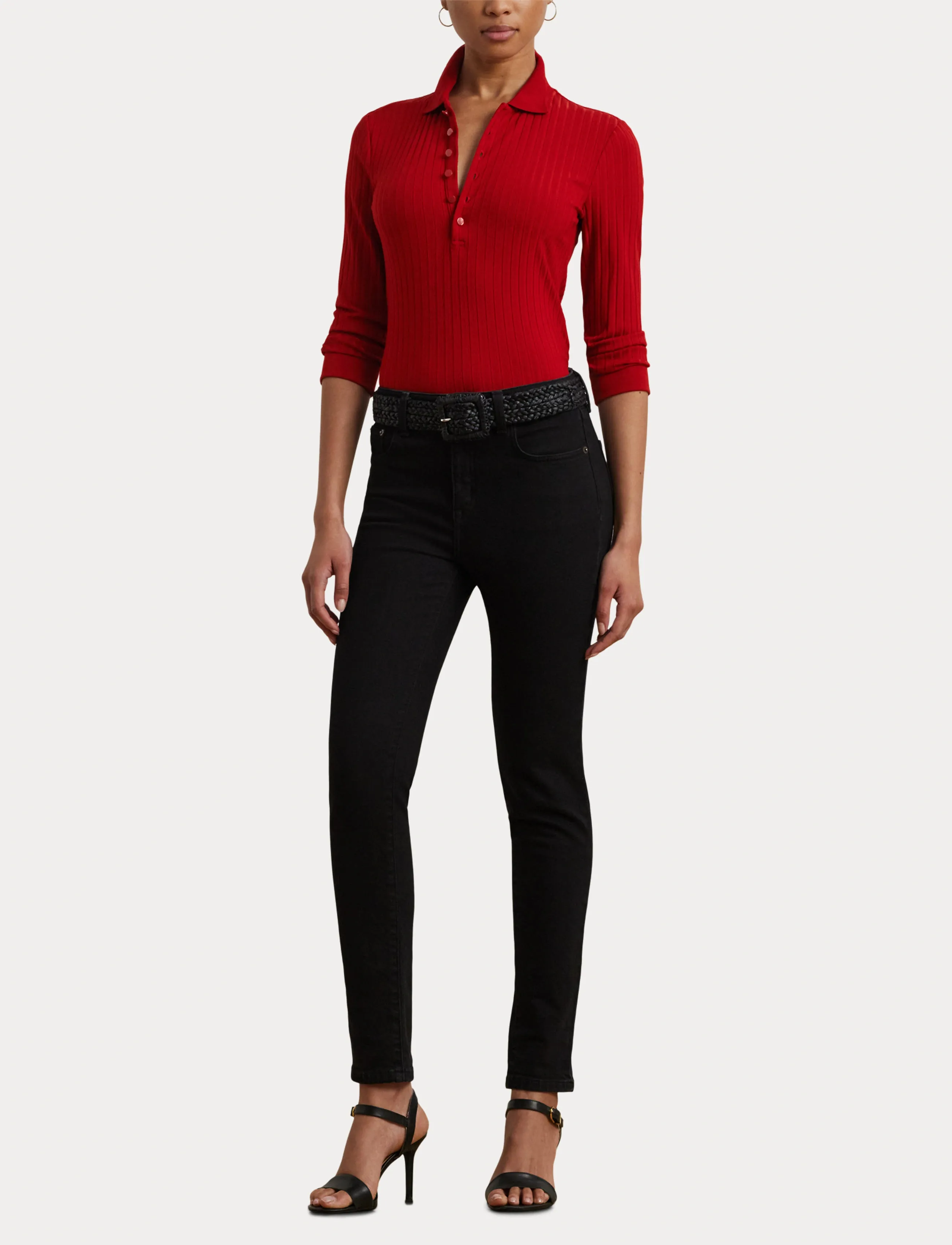 Lauren Ralph Lauren - Rib-Knit Three-Quarter-Sleeve Polo Shirt - madison red - 4