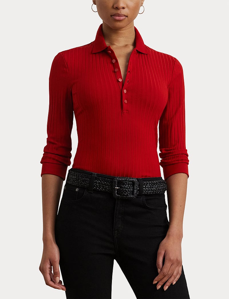 Lauren Ralph Lauren - Rib-Knit Three-Quarter-Sleeve Polo Shirt - madison red - 5
