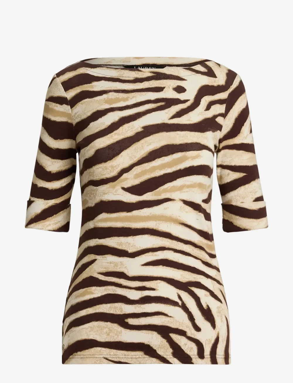 Lauren Ralph Lauren - Zebra-Print Stretch Cotton Boatneck Tee - t-shirts - cream/brown - 1