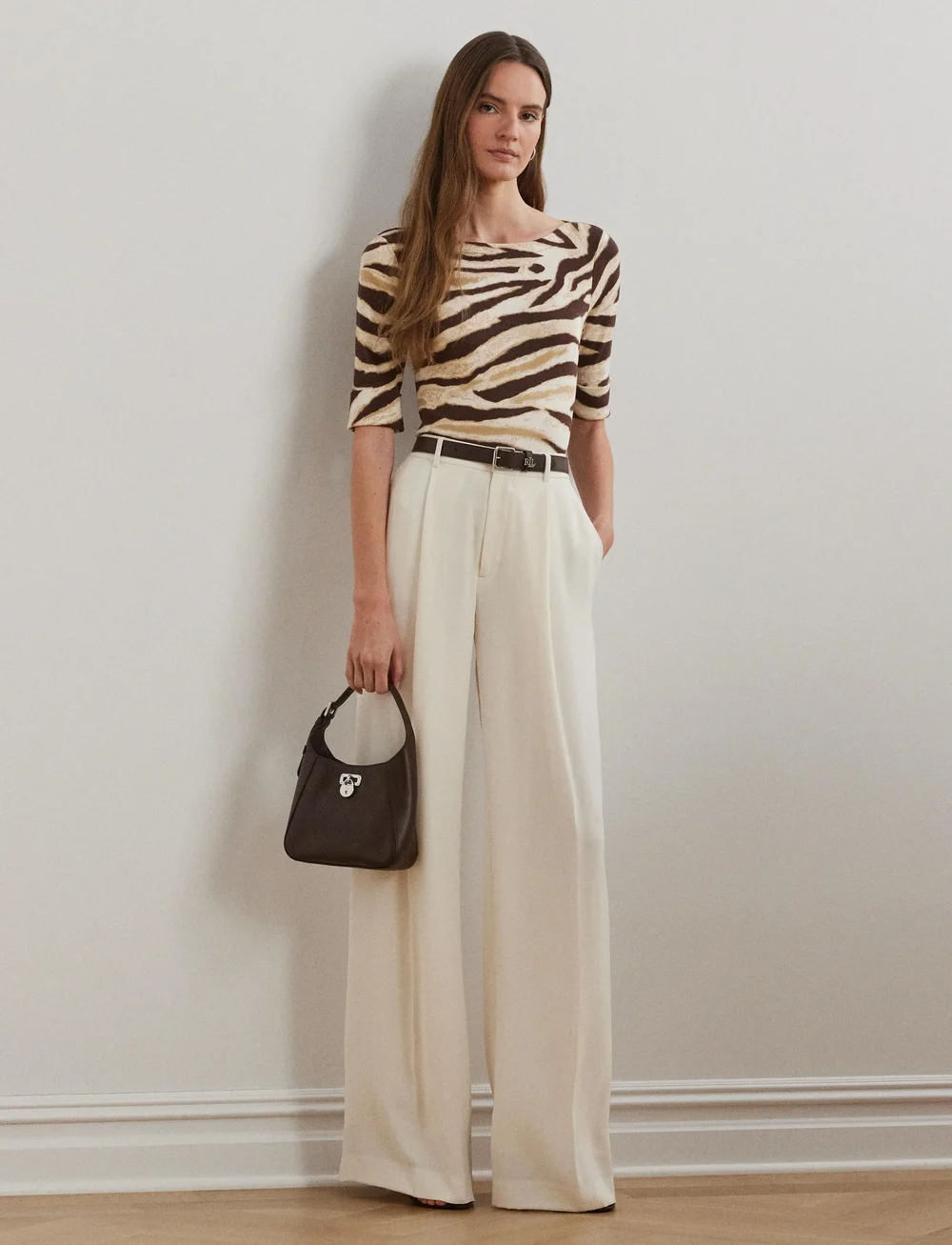 Lauren Ralph Lauren - Zebra-Print Stretch Cotton Boatneck Tee - t-shirts - cream/brown - 0