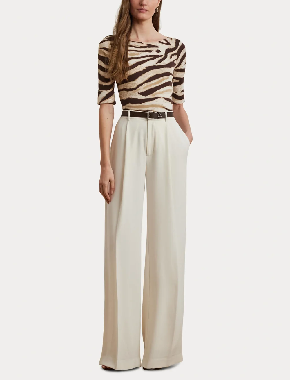 Lauren Ralph Lauren - Zebra-Print Stretch Cotton Boatneck Tee - t-shirts - cream/brown - 4