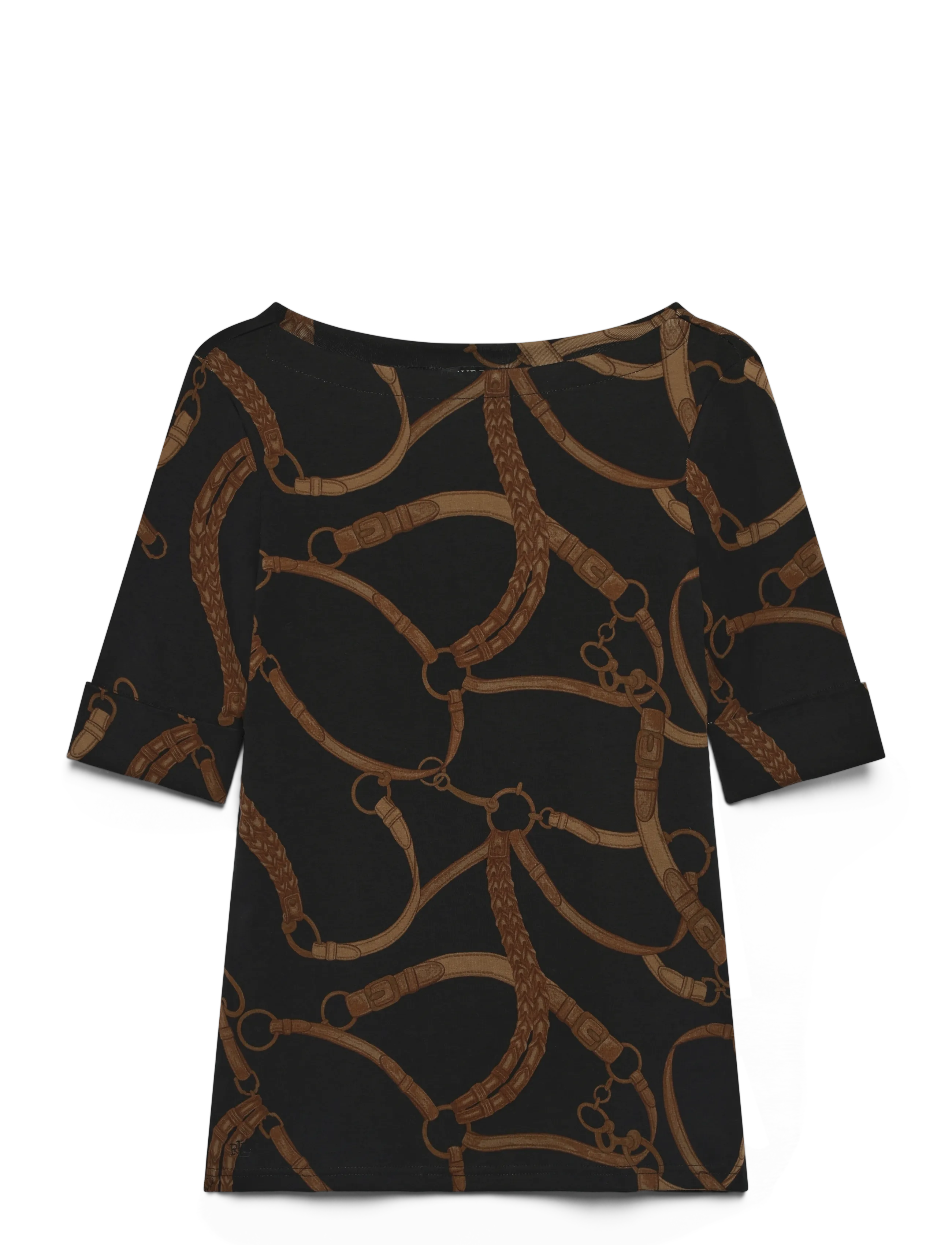 Lauren Ralph Lauren Belting-Print Cotton-Blend Boatneck Tee - Tøj - BLACK/TAN / black