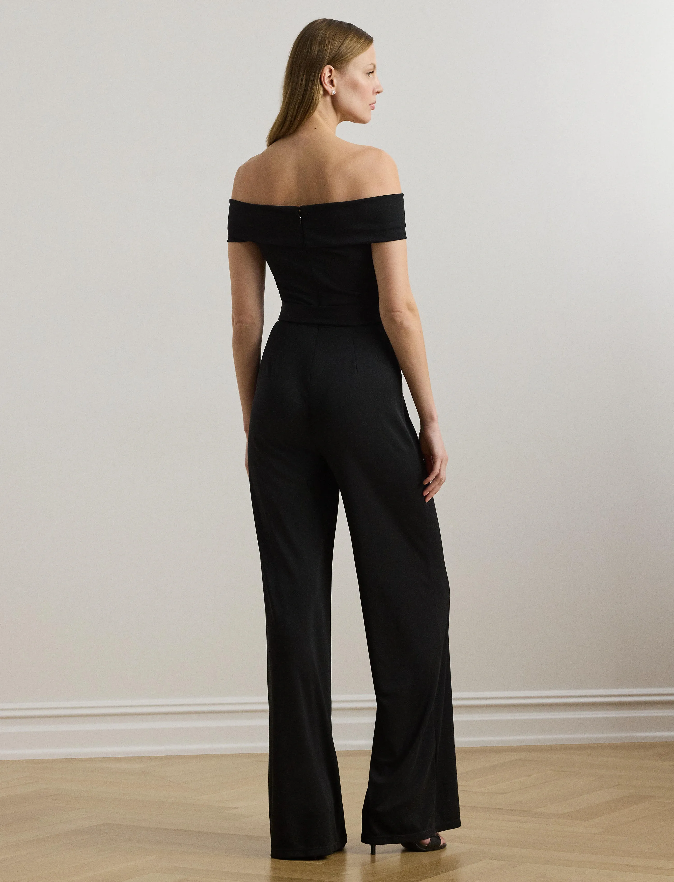 Lauren Ralph Lauren - Belted Jersey Off-the-Shoulder Jumpsuit - jumpsuits - black - 2