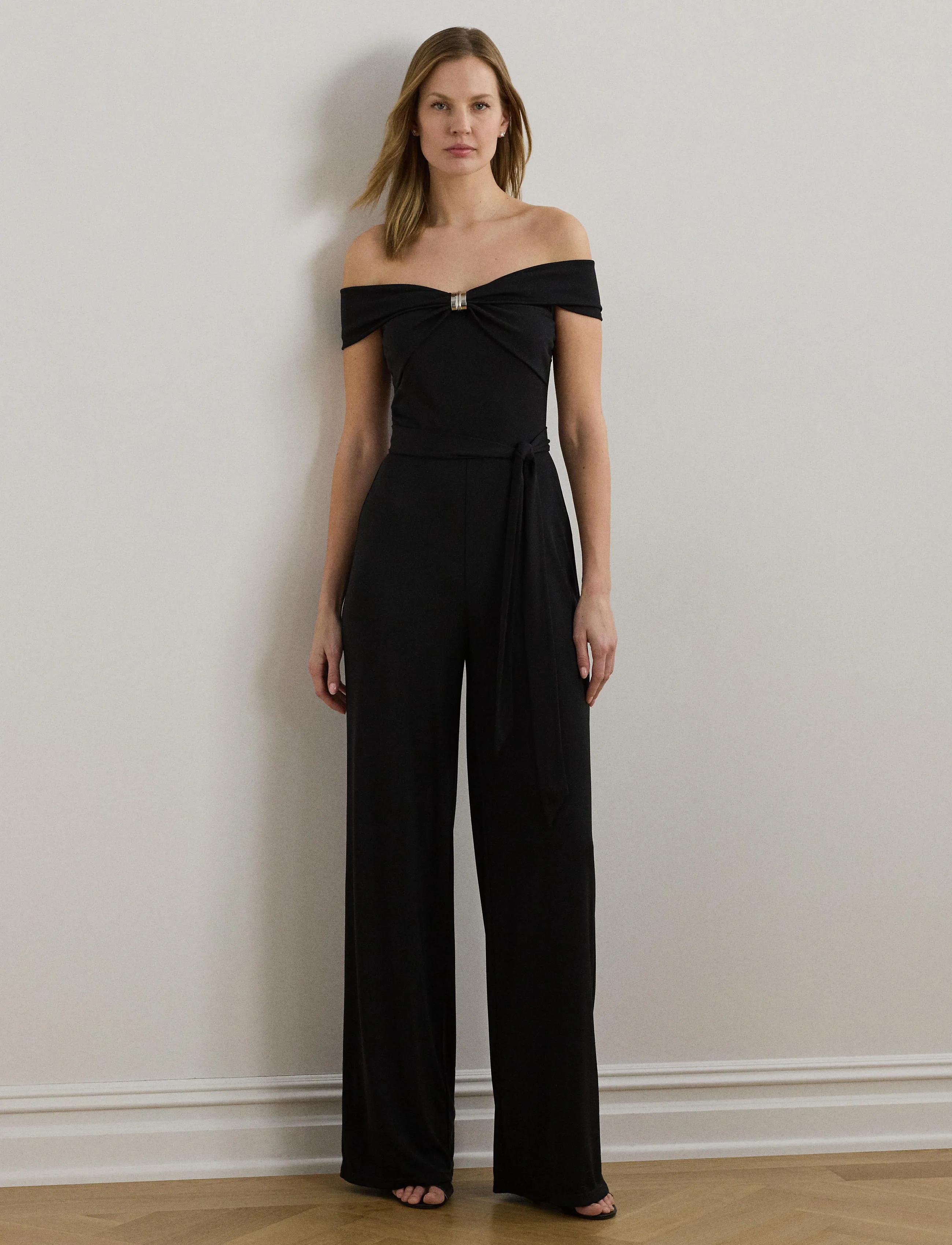 Lauren Ralph Lauren - Belted Jersey Off-the-Shoulder Jumpsuit - jumpsuits - black - 3