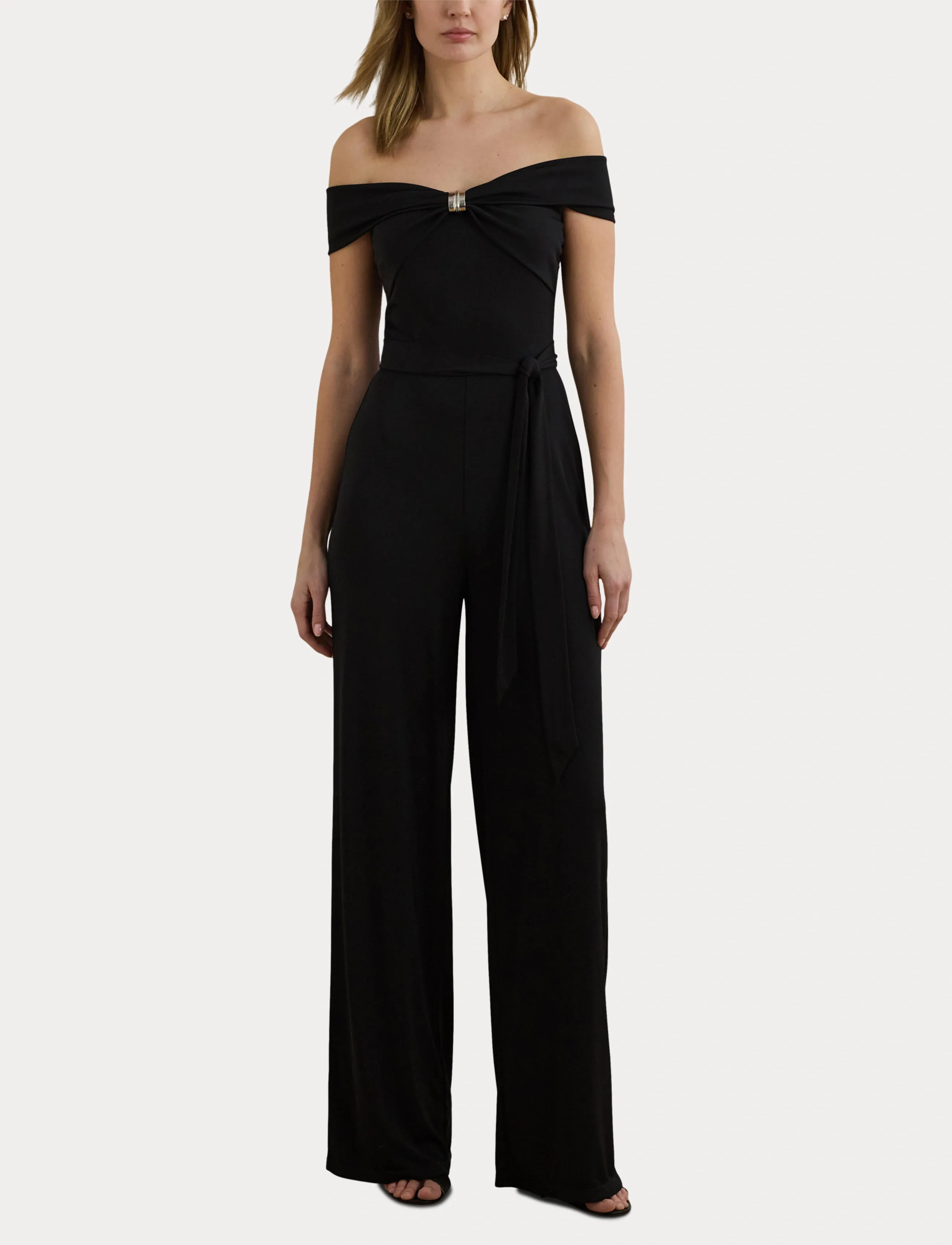 Lauren Ralph Lauren - Belted Jersey Off-the-Shoulder Jumpsuit - jumpsuits - black - 4
