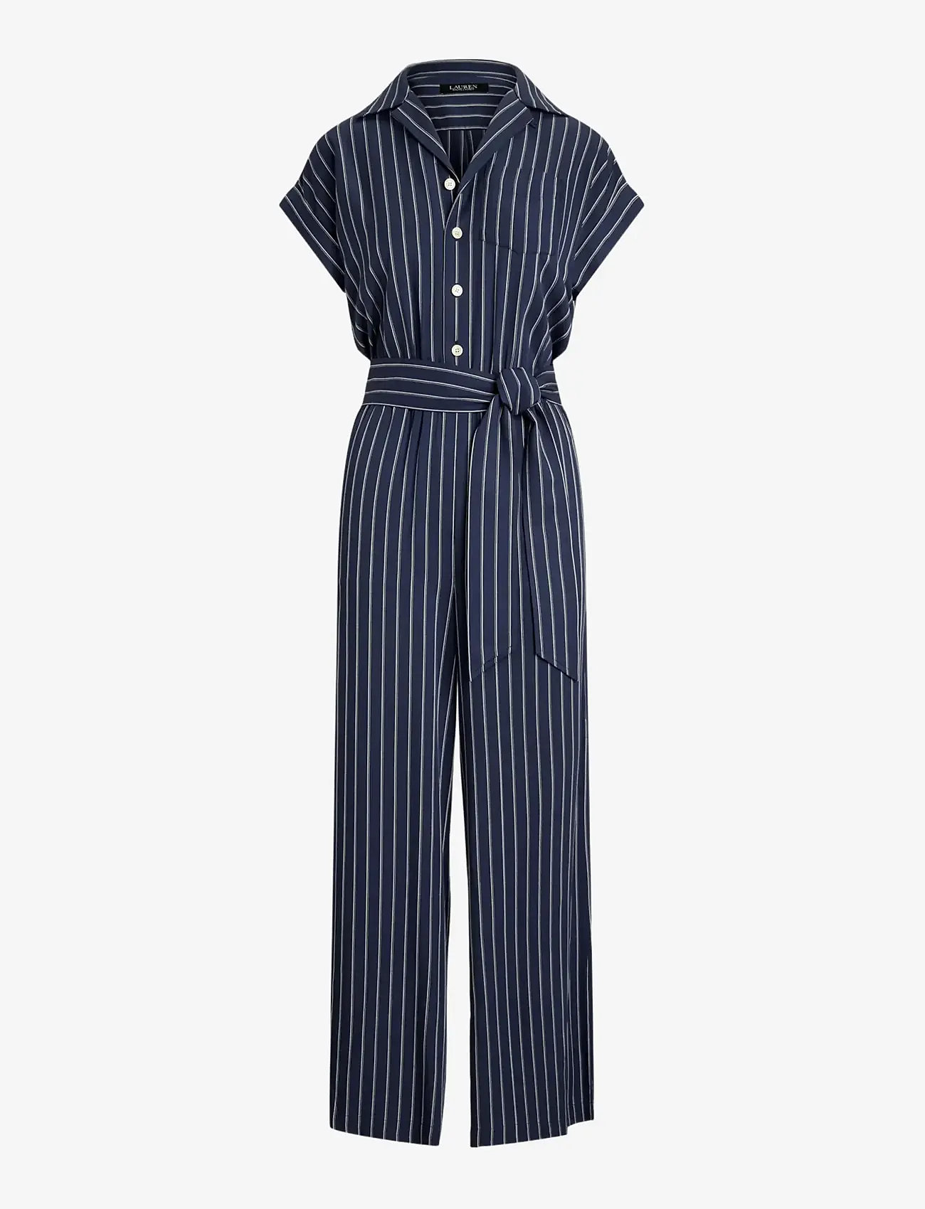 Lauren Ralph Lauren - Striped Belted Twill Wide-Leg Jumpsuit - shadow navy/white - 1