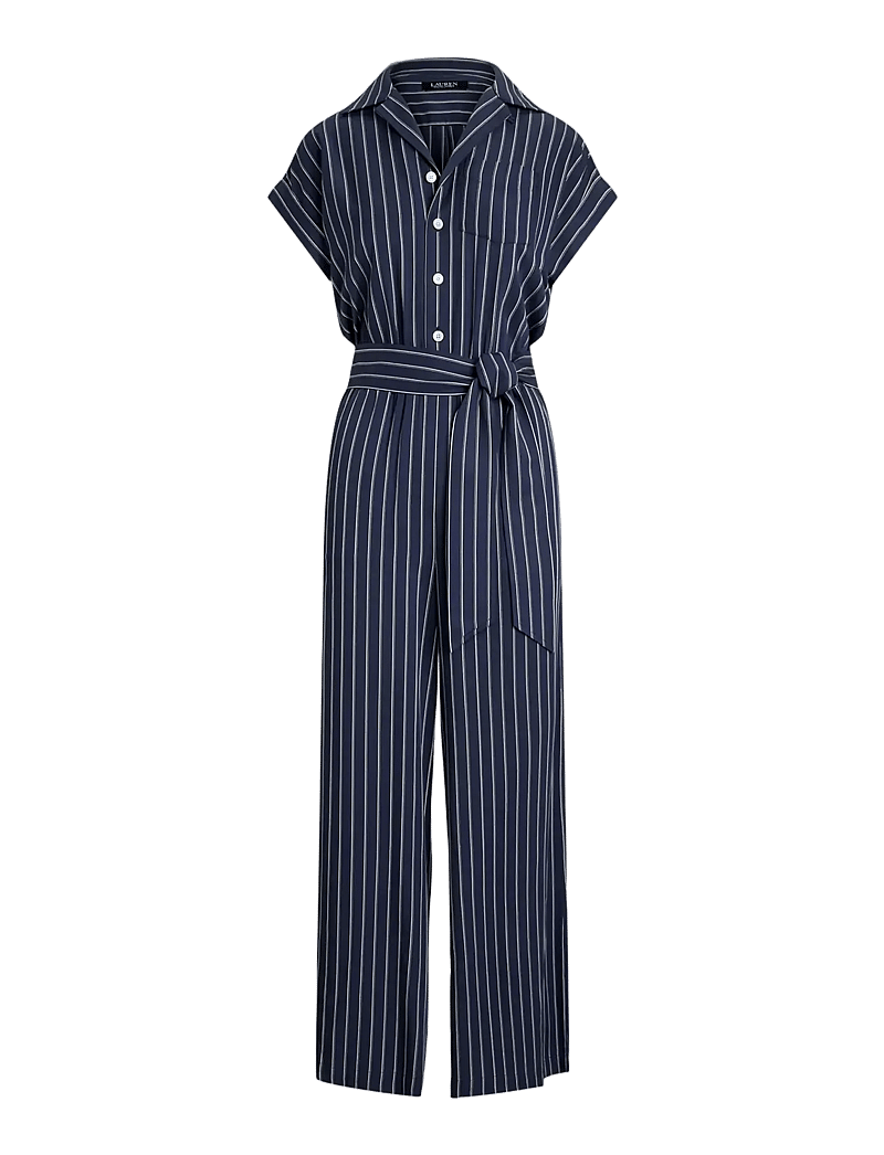Lauren Ralph Lauren - Striped Belted Twill Wide-Leg Jumpsuit - shadow navy/white - 1