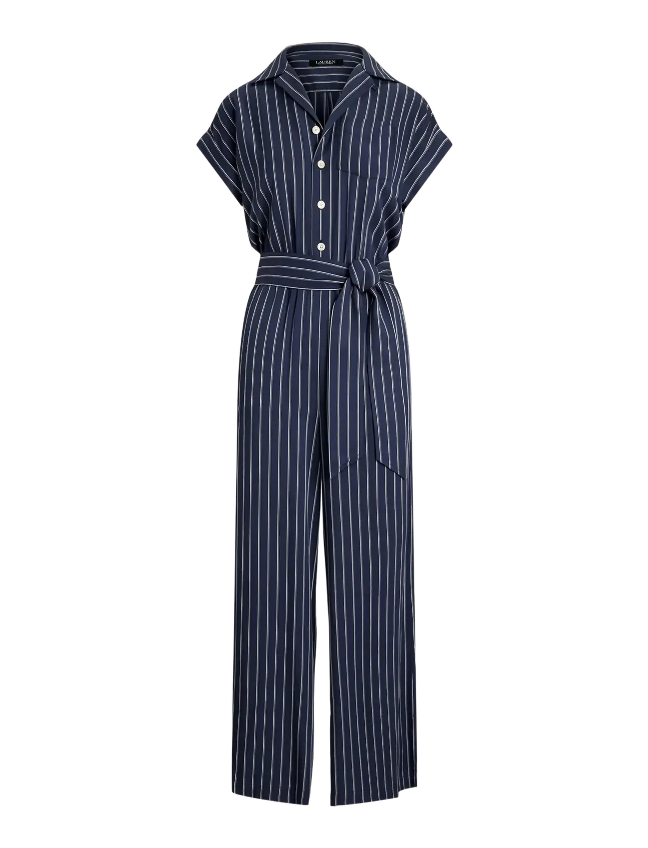 Lauren Ralph Lauren - Striped Belted Twill Wide-Leg Jumpsuit - shadow navy/white - 1