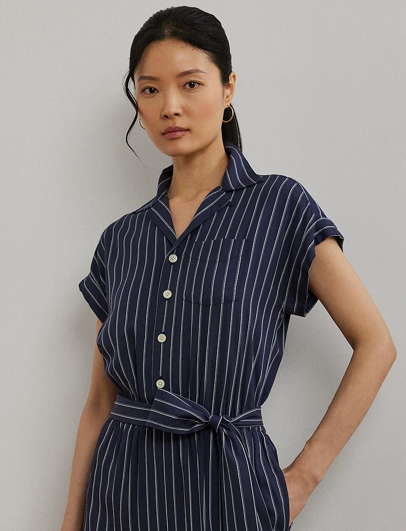 Lauren Ralph Lauren - Striped Belted Twill Wide-Leg Jumpsuit - shadow navy/white - 3