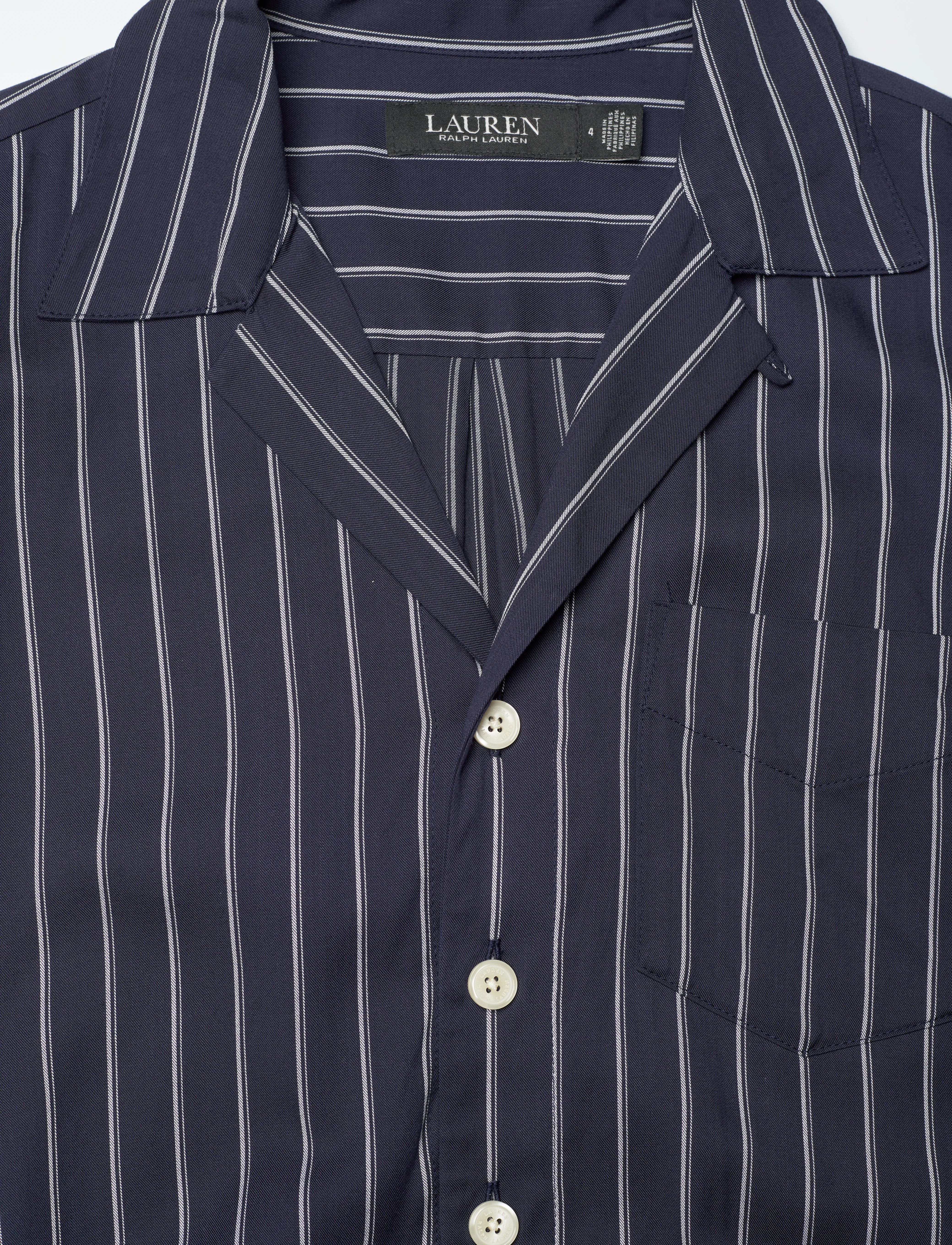 Lauren Ralph Lauren - Striped Belted Twill Wide-Leg Jumpsuit - shadow navy/white - 4