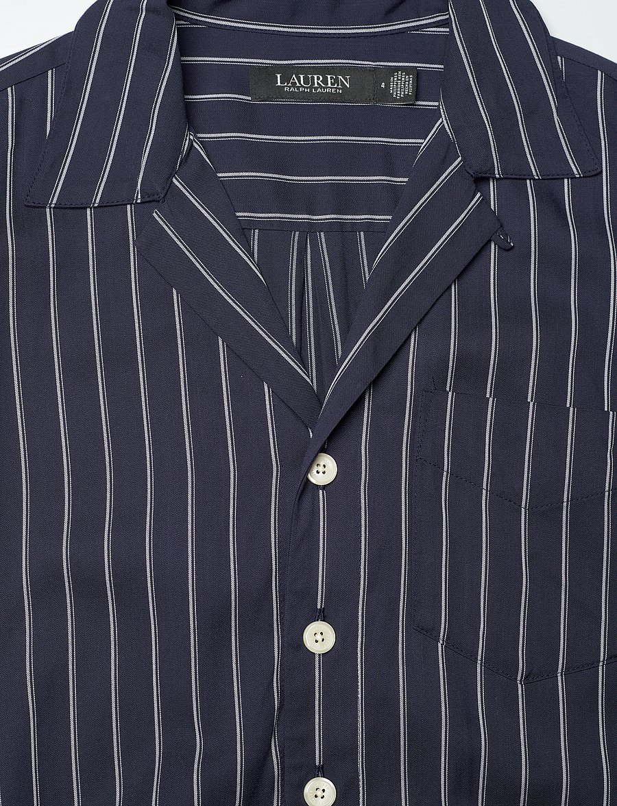 Lauren Ralph Lauren - Striped Belted Twill Wide-Leg Jumpsuit - shadow navy/white - 4