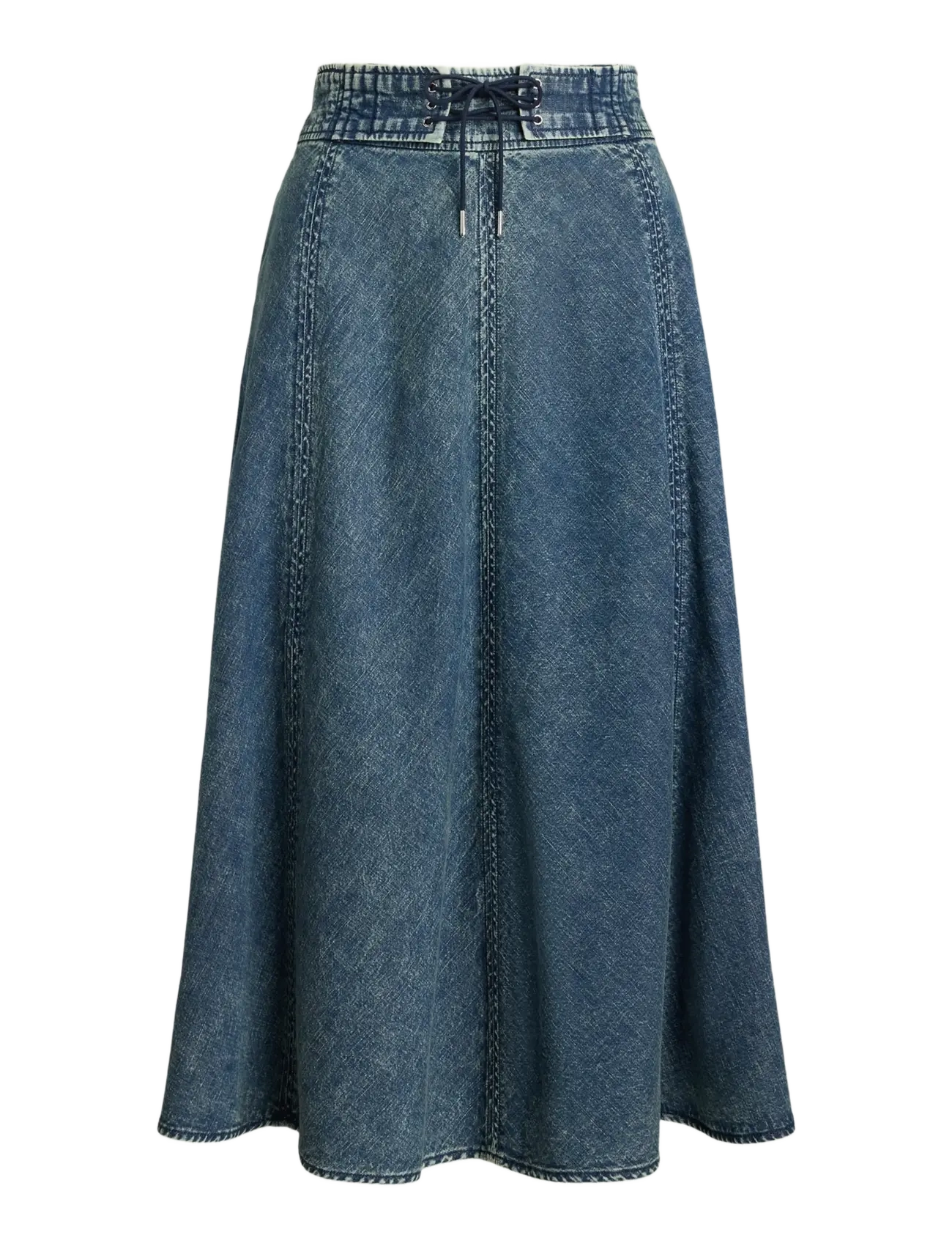 Denim Drawcord Midi Skirt - HAZE WASH