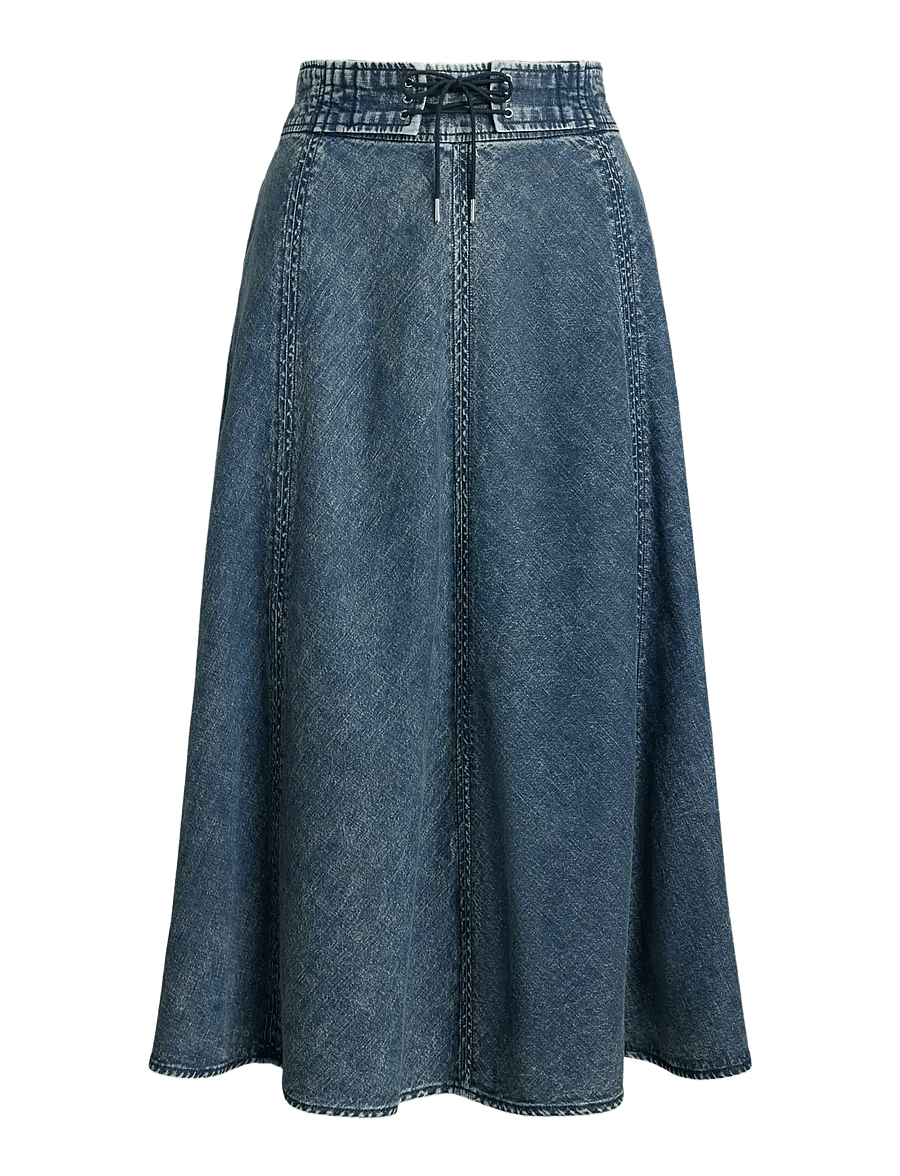 Lauren Ralph Lauren - Denim Drawcord Midi Skirt - jupes en jeans - haze wash - 1