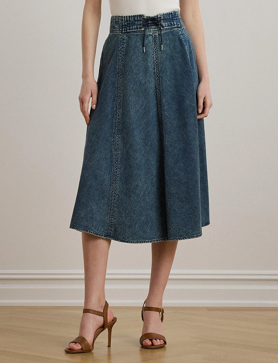 Lauren Ralph Lauren - Denim Drawcord Midi Skirt - jupes en jeans - haze wash - 0