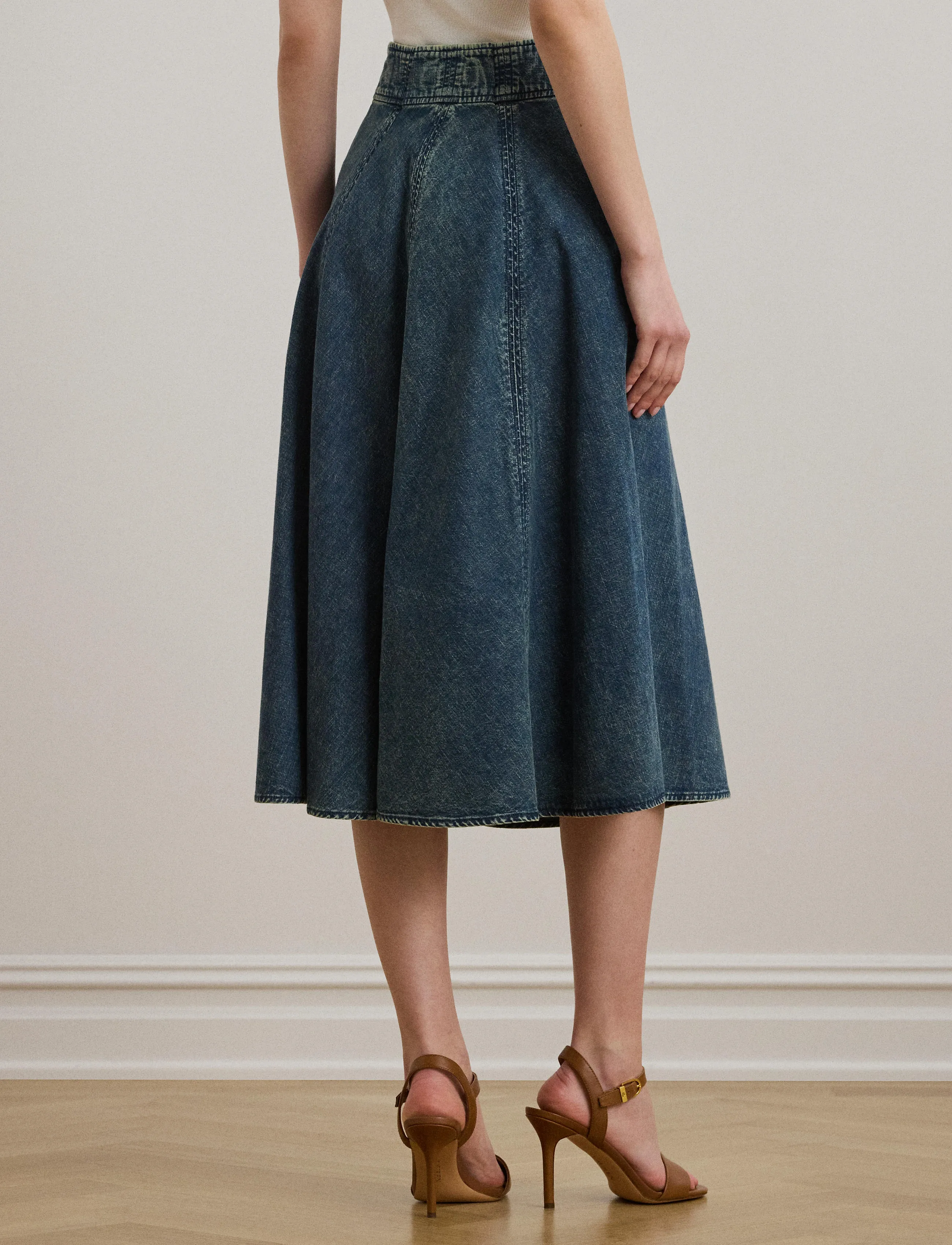 Lauren Ralph Lauren - Denim Drawcord Midi Skirt - teksaseelikud - haze wash - 2
