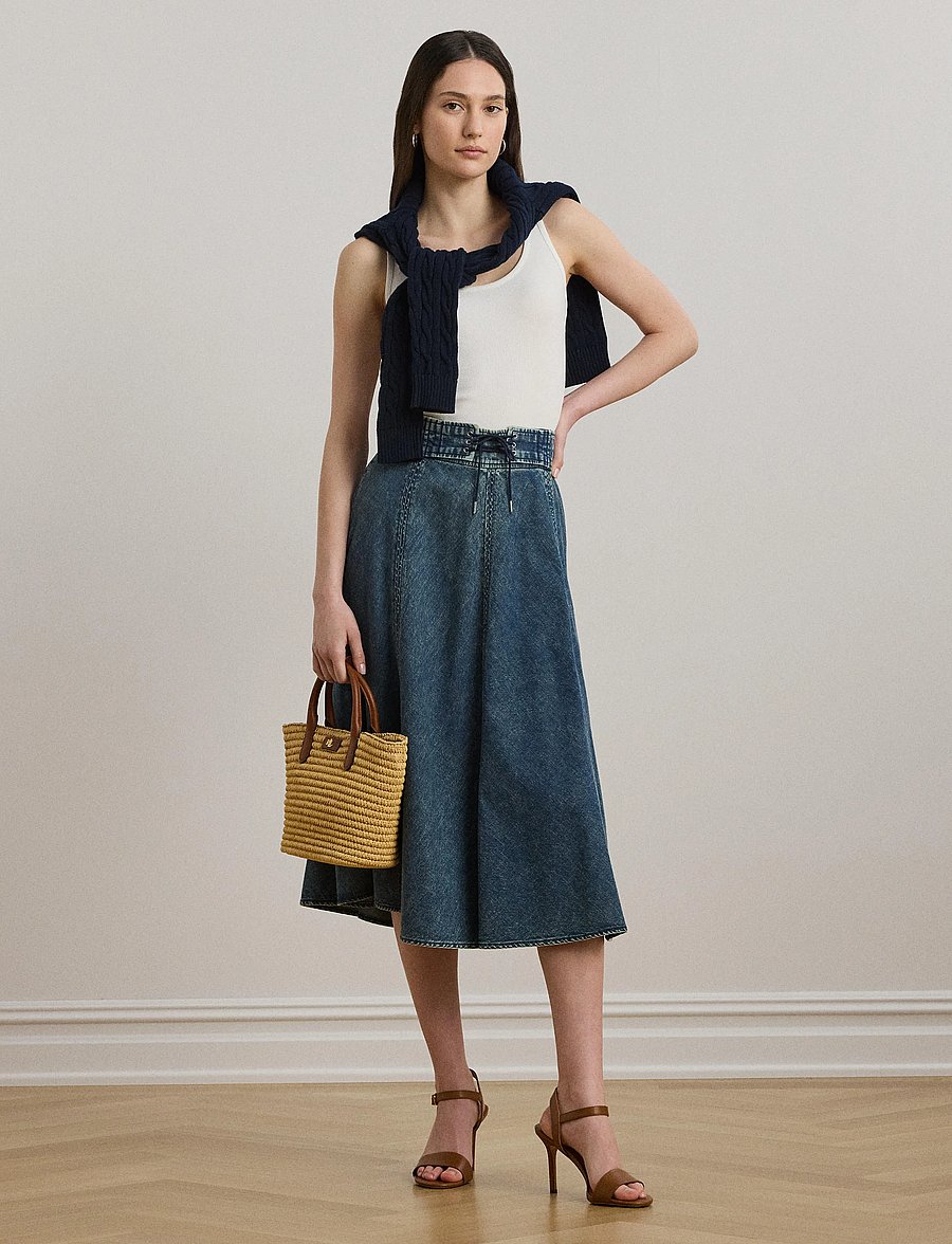 Lauren Ralph Lauren - Denim Drawcord Midi Skirt - jupes en jeans - haze wash - 3