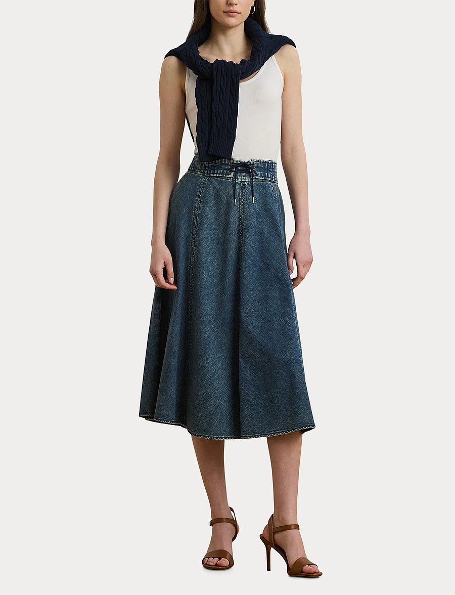 Lauren Ralph Lauren - Denim Drawcord Midi Skirt - jupes en jeans - haze wash - 4
