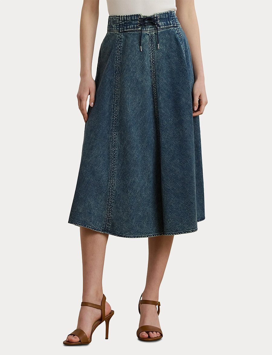 Lauren Ralph Lauren - Denim Drawcord Midi Skirt - jupes en jeans - haze wash - 5