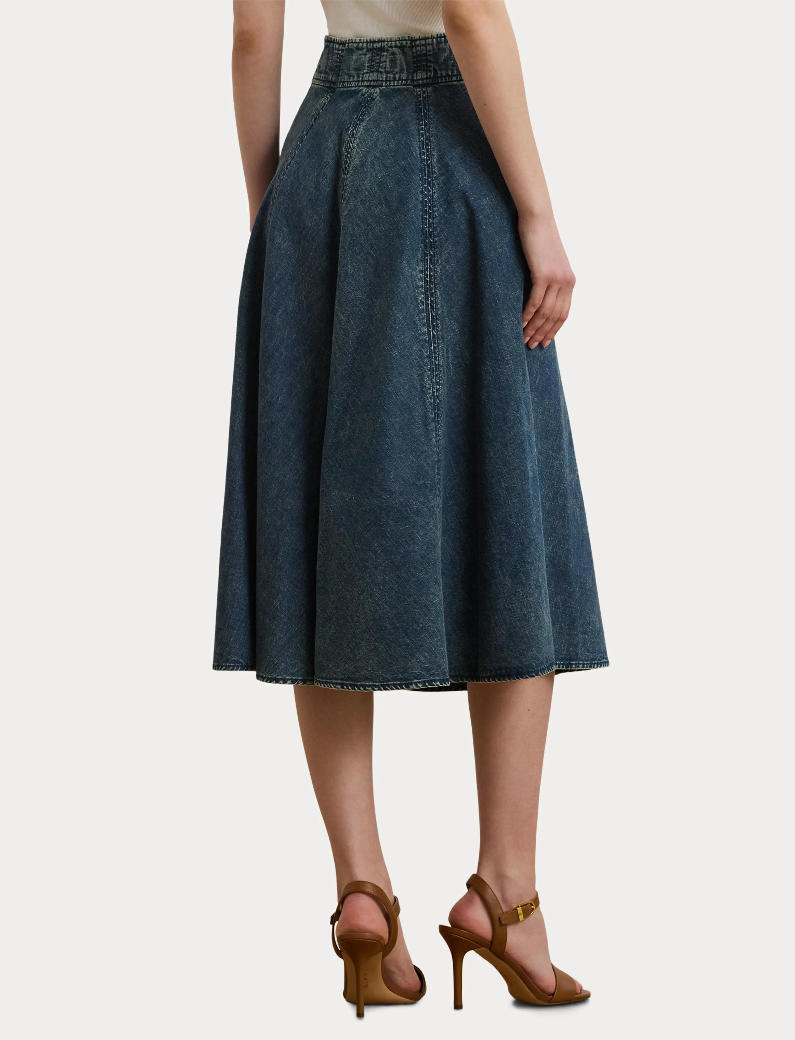 Lauren Ralph Lauren Denim Drawcord Midi Skirt - Lauren Ralph Lauren - HAZE WASH / blue