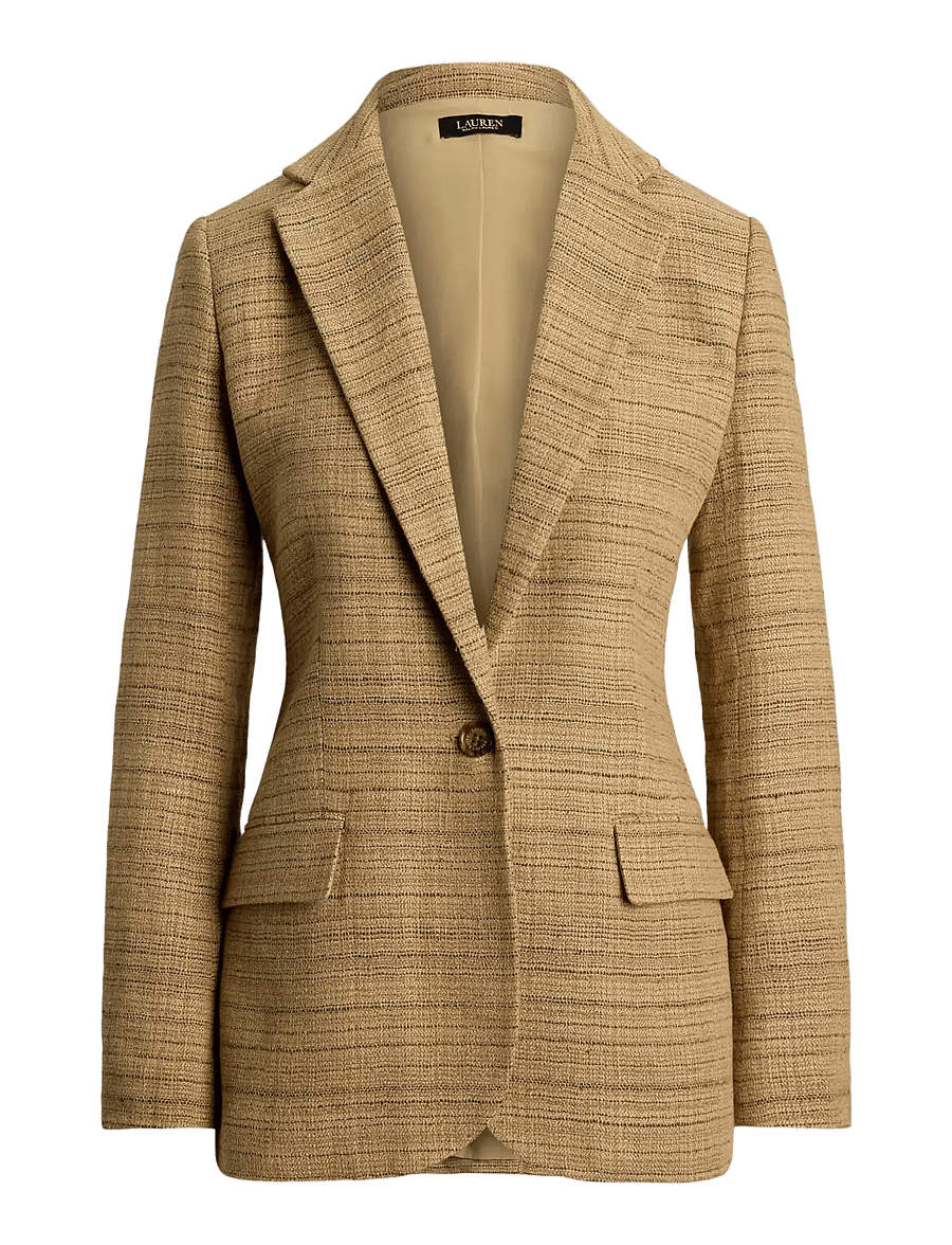 Lauren Ralph Lauren - Herringbone Linen-Blend Tweed Blazer - new tan/brown mul - 1