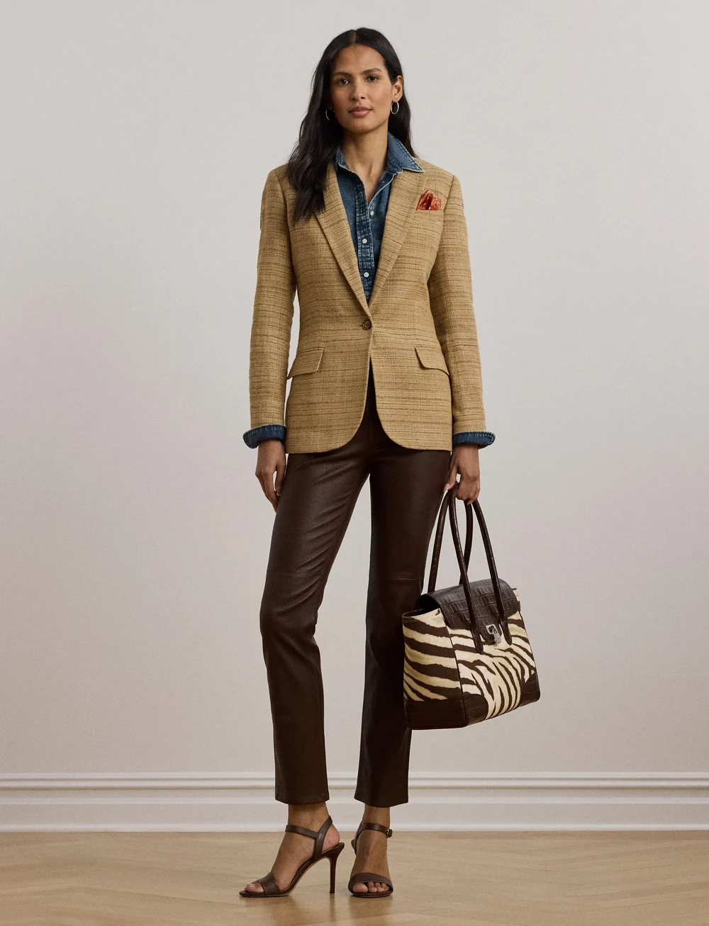 Lauren Ralph Lauren - Herringbone Linen-Blend Tweed Blazer - einreihige blazer - new tan/brown mul - 0