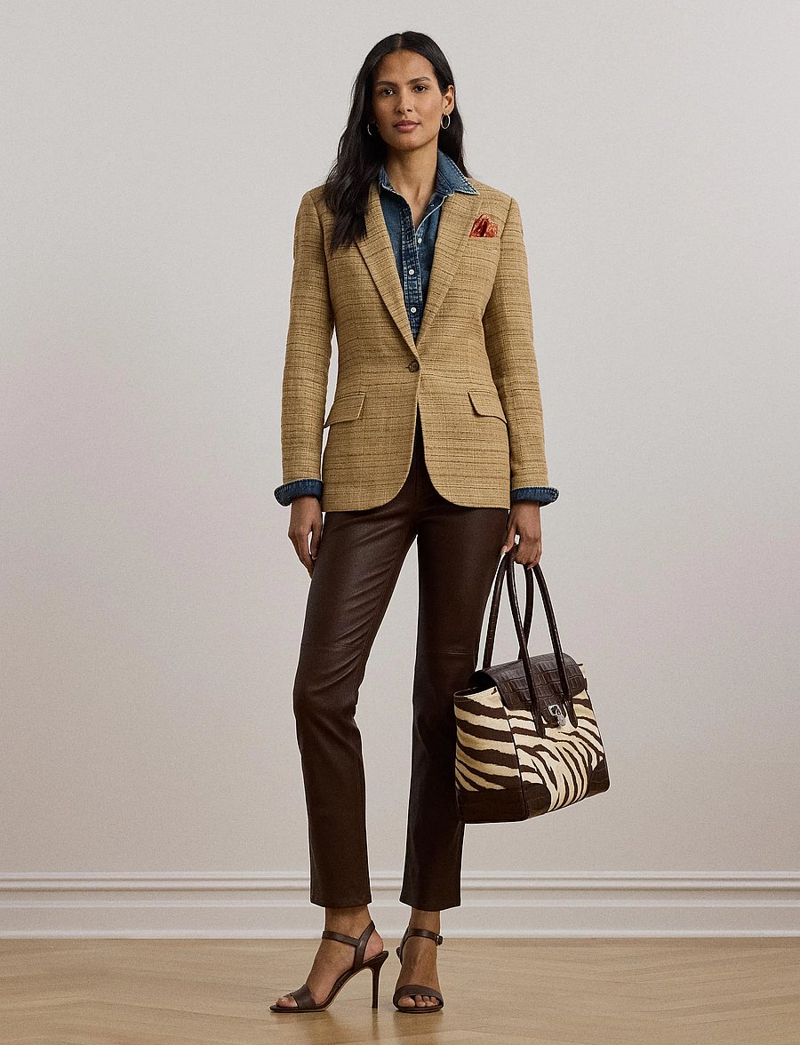 Lauren Ralph Lauren - Herringbone Linen-Blend Tweed Blazer - new tan/brown mul - 0