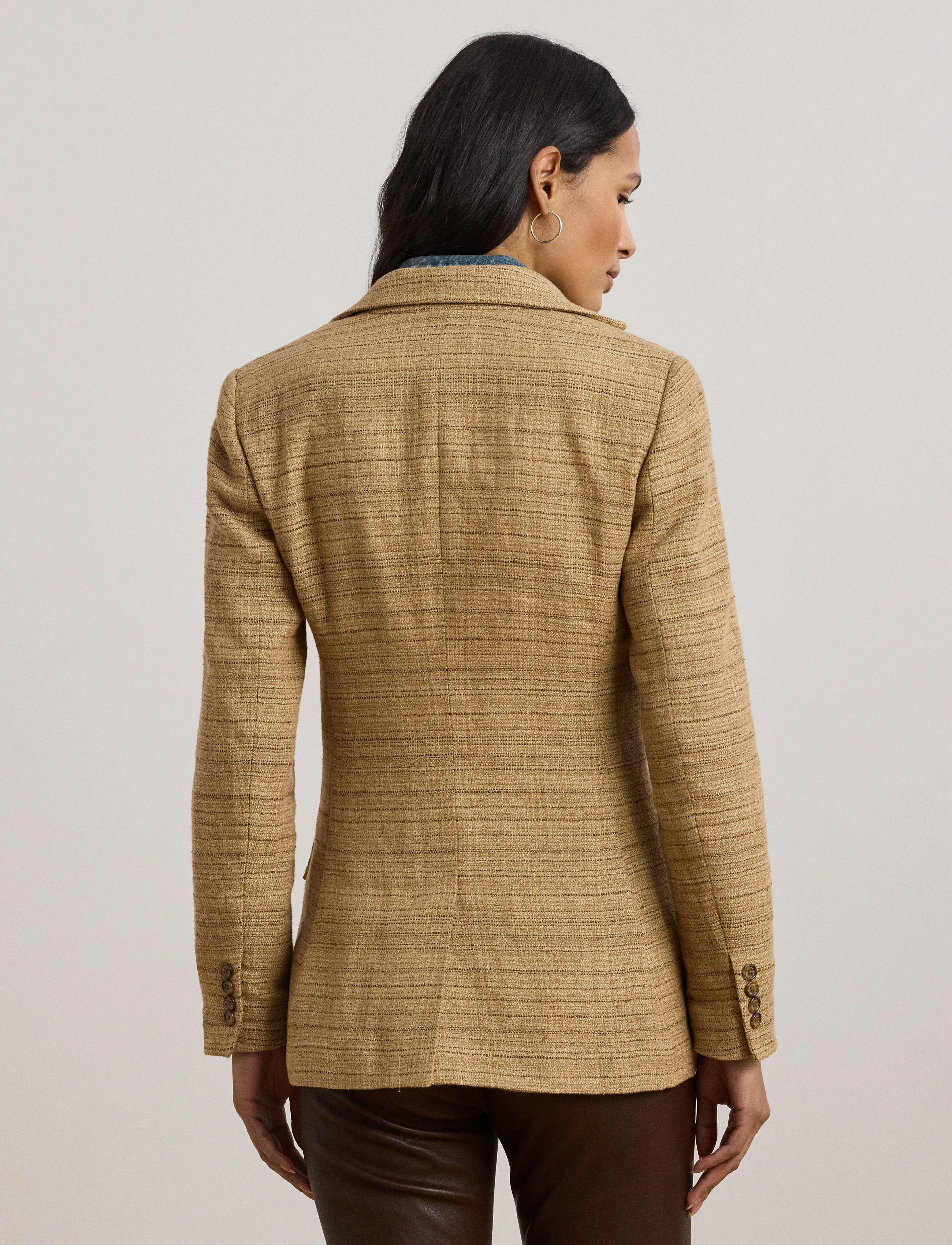 Lauren Ralph Lauren - Herringbone Linen-Blend Tweed Blazer - new tan/brown mul - 2