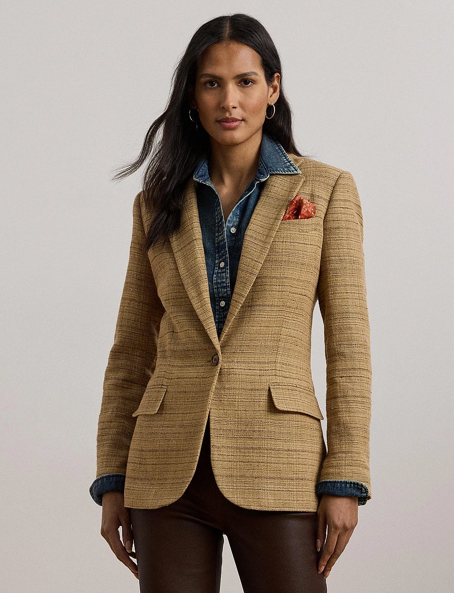 Lauren Ralph Lauren - Herringbone Linen-Blend Tweed Blazer - new tan/brown mul - 3