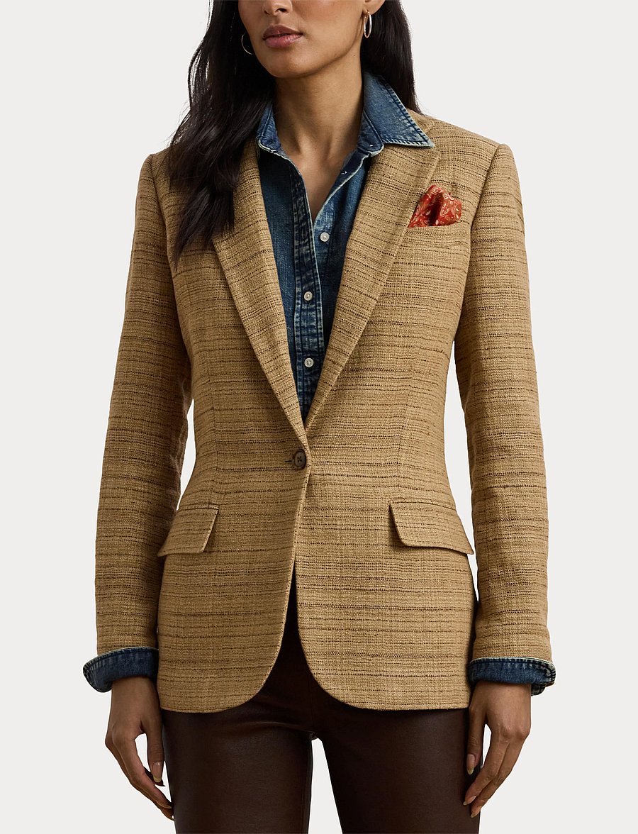 Lauren Ralph Lauren - Herringbone Linen-Blend Tweed Blazer - new tan/brown mul - 5