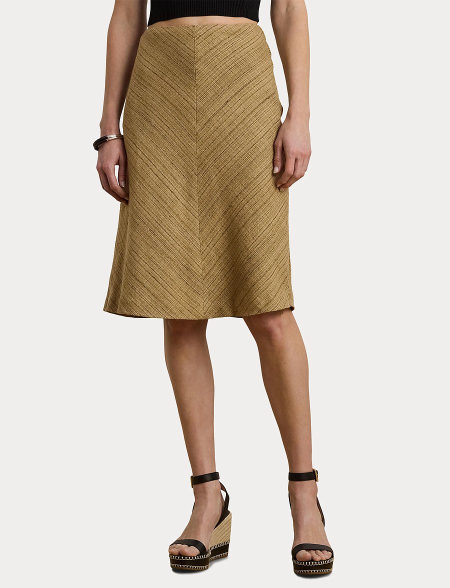 Lauren Ralph Lauren - Herringbone Linen-Blend Tweed Skirt - jupes midi - new tan/brown mul - 5