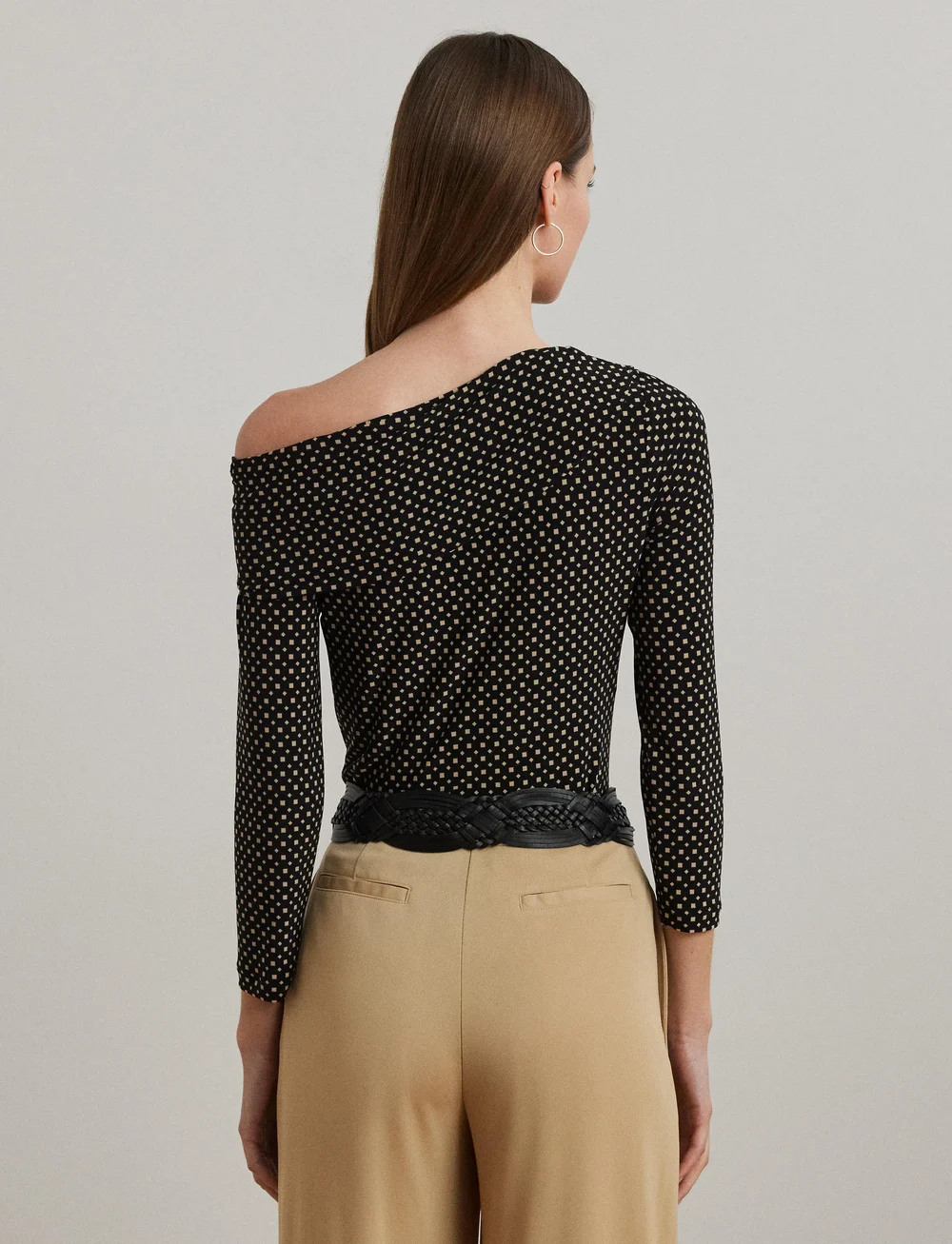 Lauren Ralph Lauren - Geo-Print Jersey Off-the-Shoulder Top - langærmede toppe - black-tan - 2